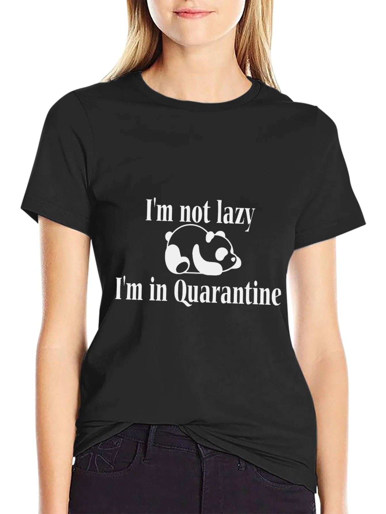 Funny Quarantine Panda Graphic T-Shirt - Black
