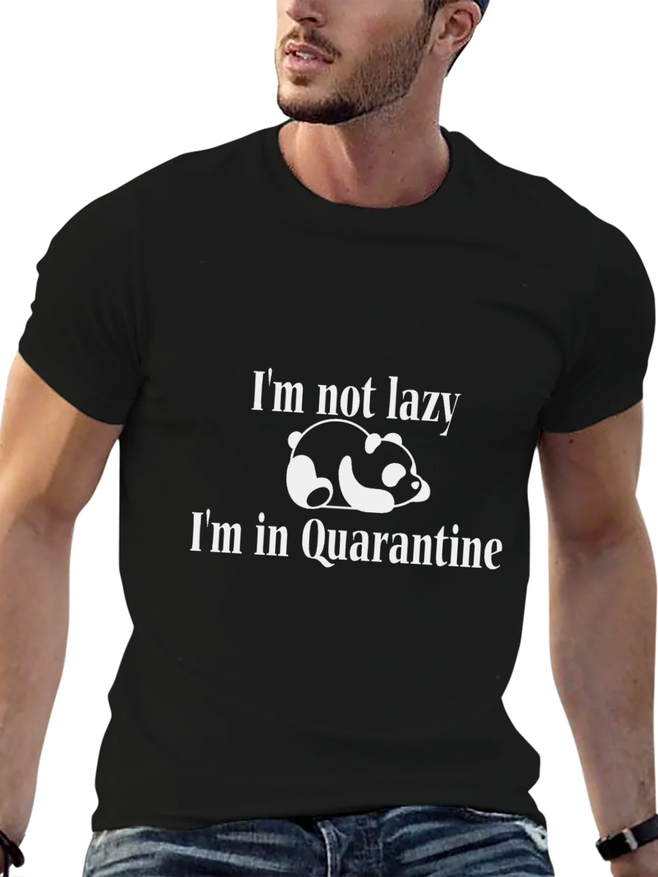 Funny Quarantine Panda Graphic T-Shirt - Black