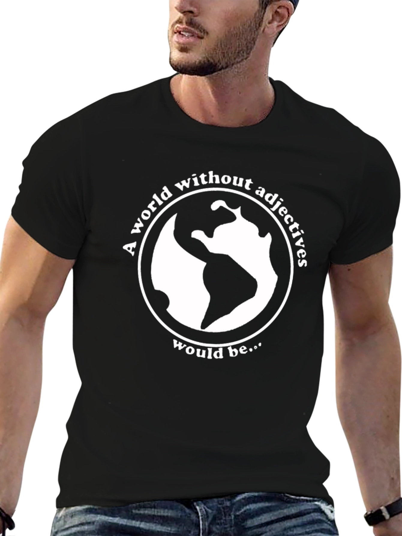 Adjective-Free World T-Shirt - Black Graphic Tee