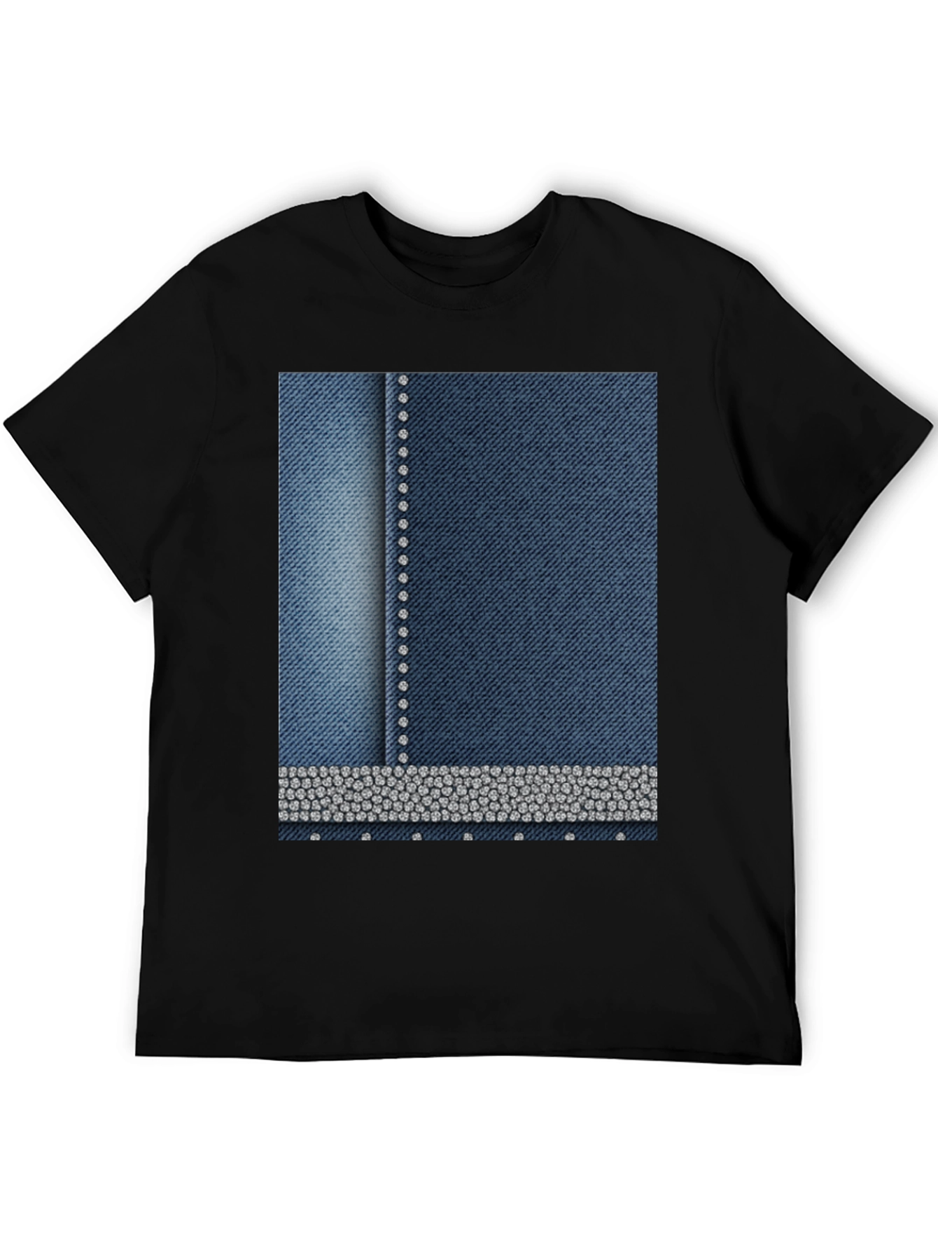 Denim Style T-Shirt with Rhinestone Detail