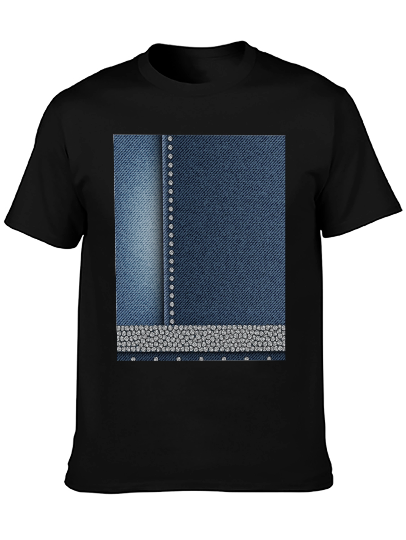 Denim Style T-Shirt with Rhinestone Detail