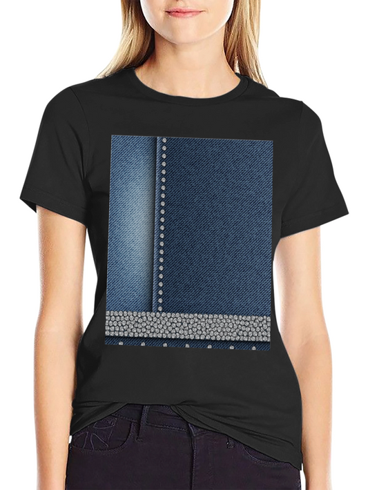 Denim Style T-Shirt with Rhinestone Detail