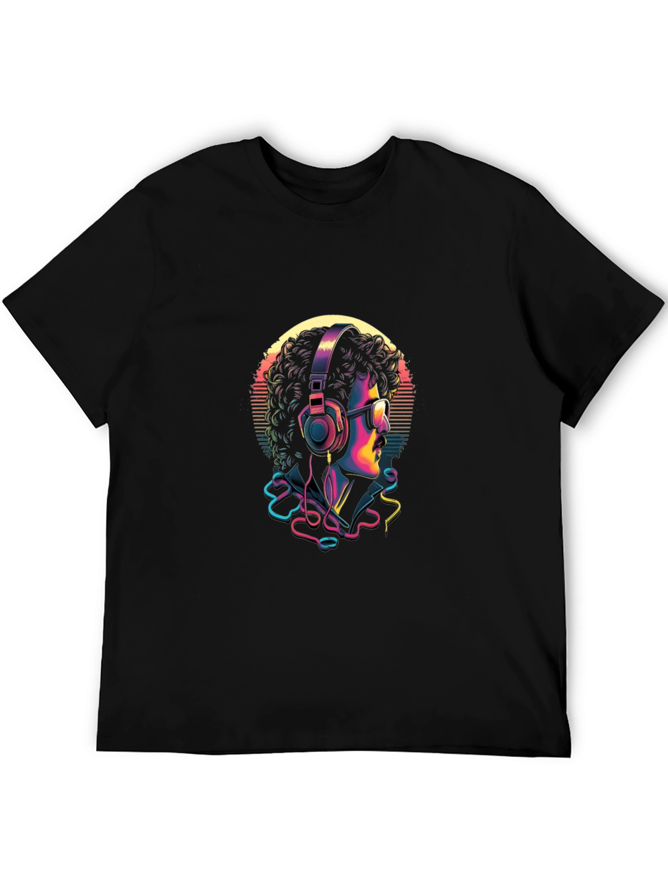 Retro Music Lover Graphic Tee - Black