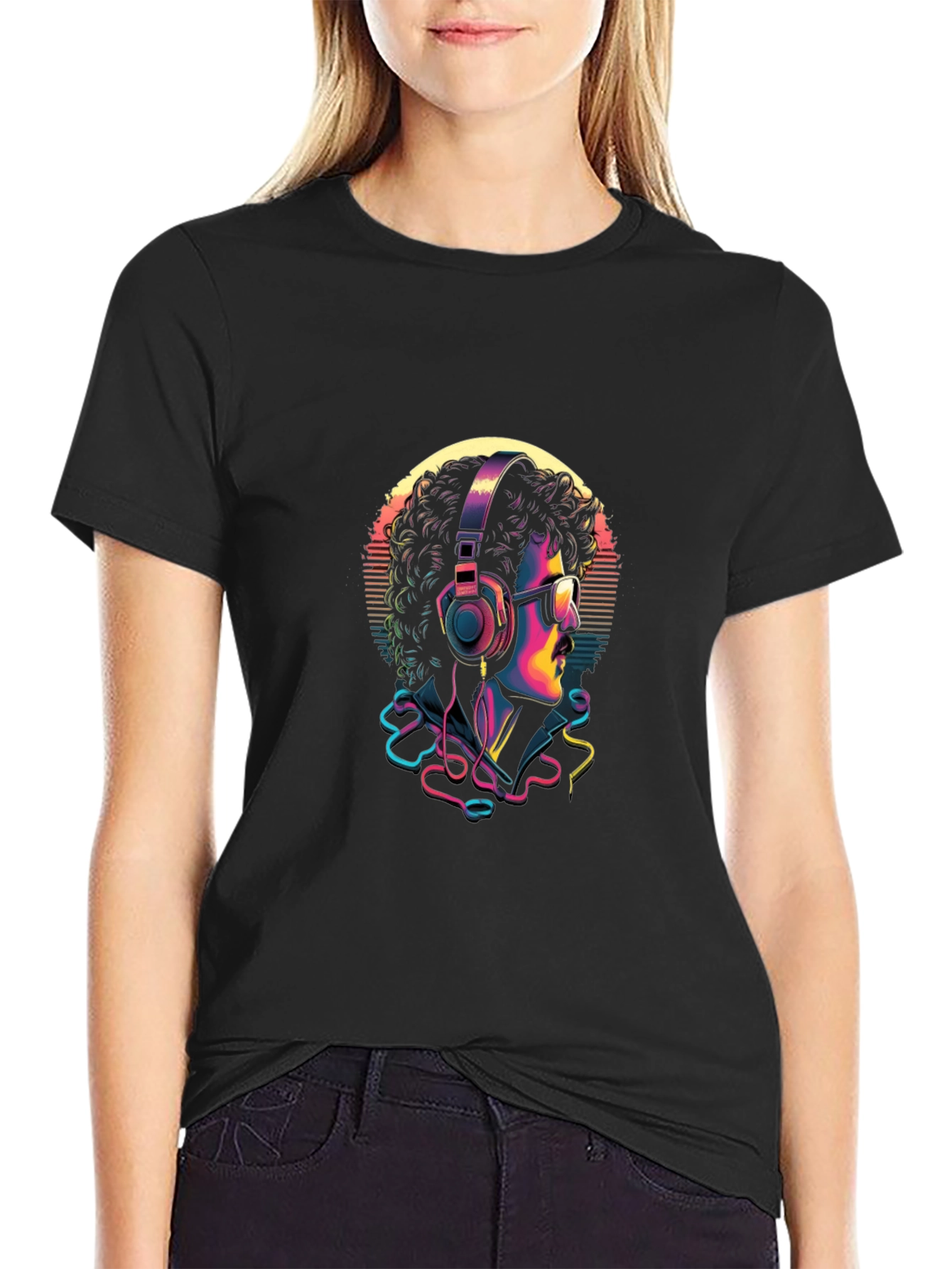 Retro Music Lover Graphic Tee - Black