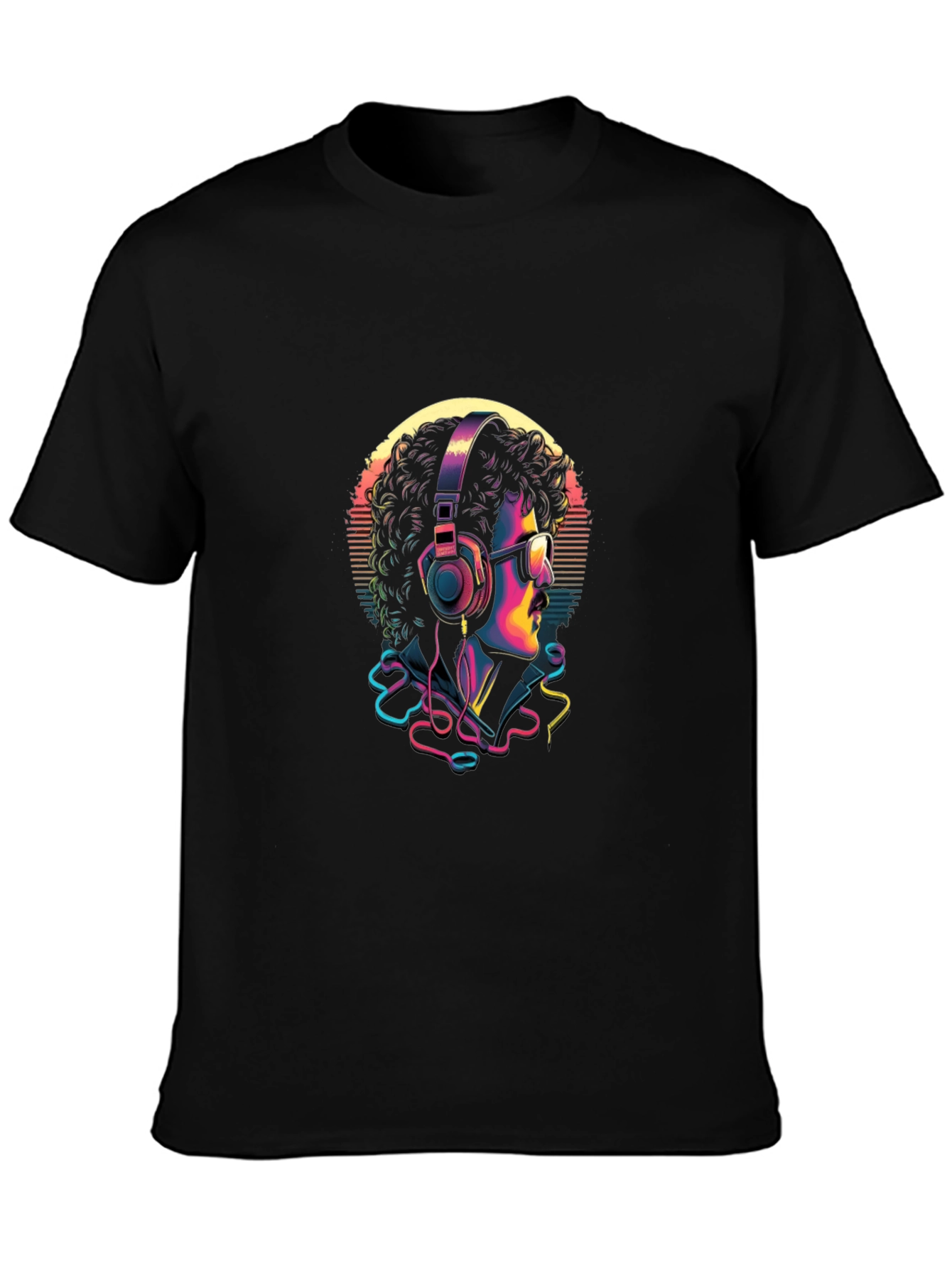 Retro Music Lover Graphic Tee - Black