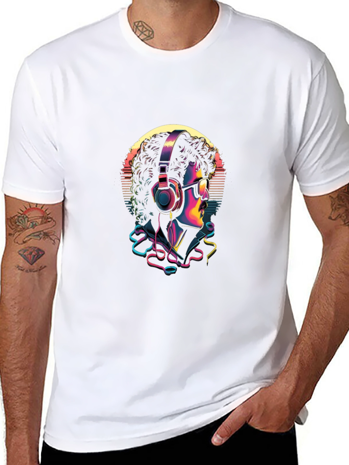 Retro Music Lover Graphic Tee - Black