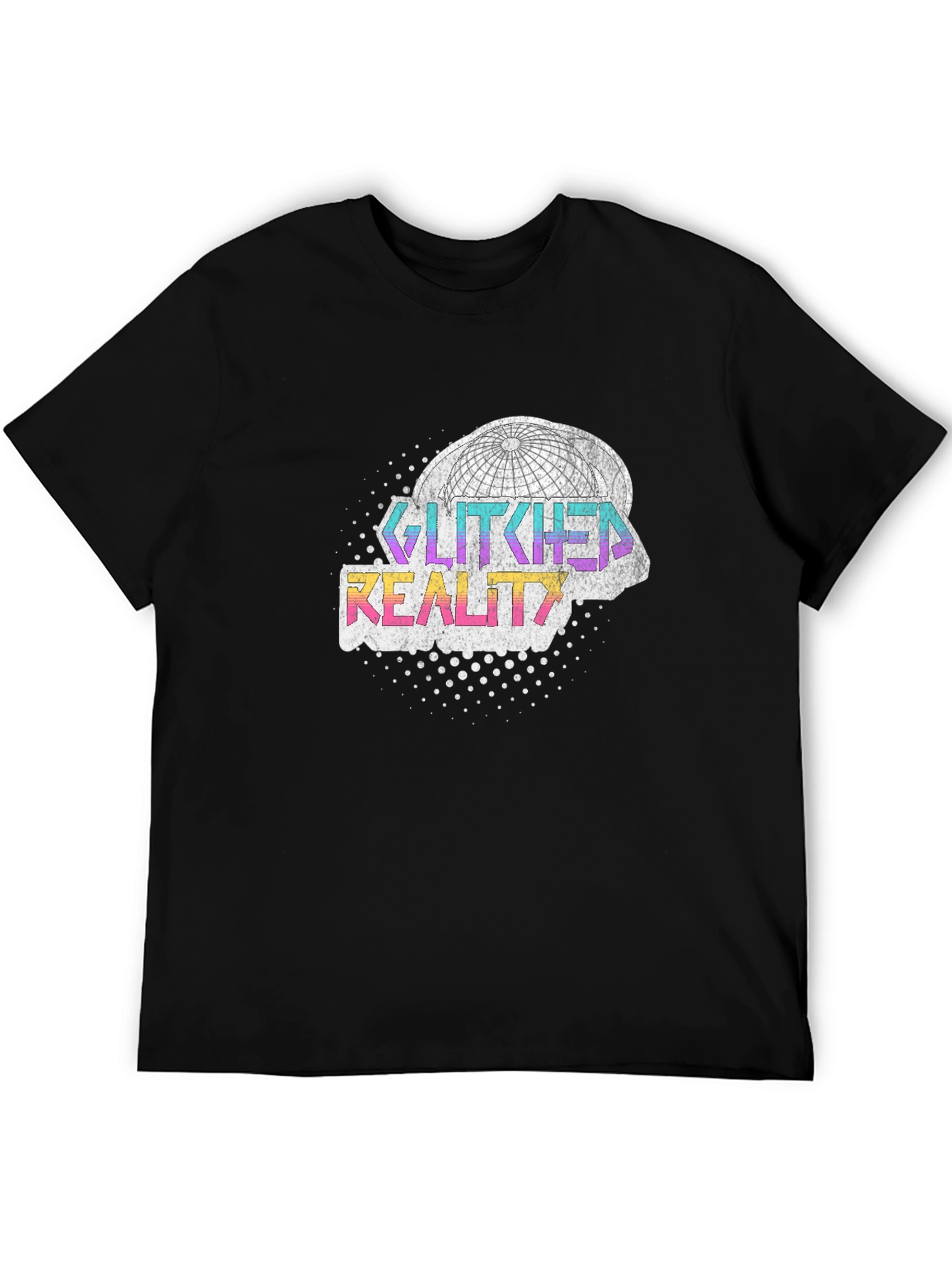 Glitched Reality Graphic Tee - Black Cotton Blend