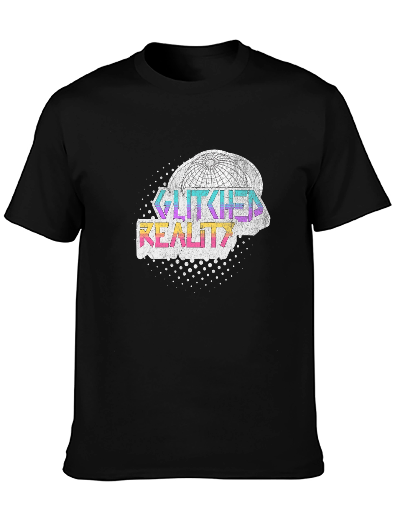 Glitched Reality Graphic Tee - Black Cotton Blend