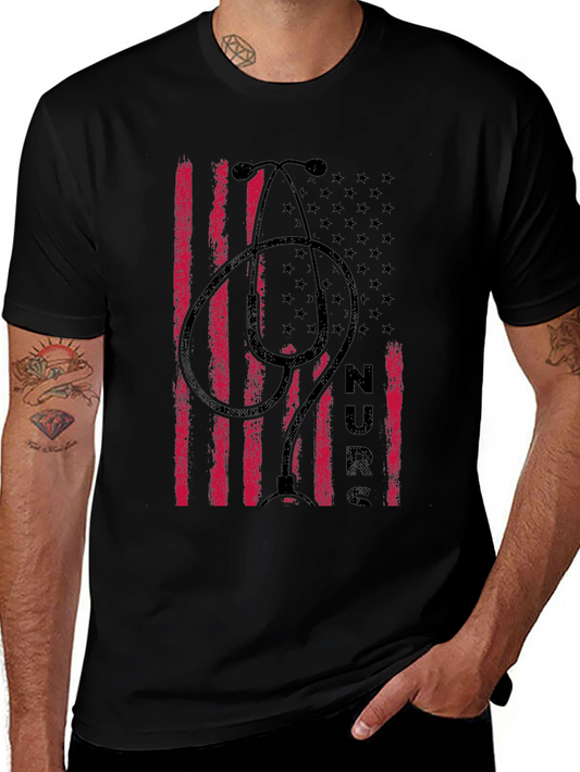 Nurse American Flag Stethoscope Graphic T-Shirt