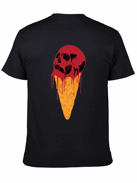 Skull Ice Cream Graphic Tee - Black Cotton T-Shirt