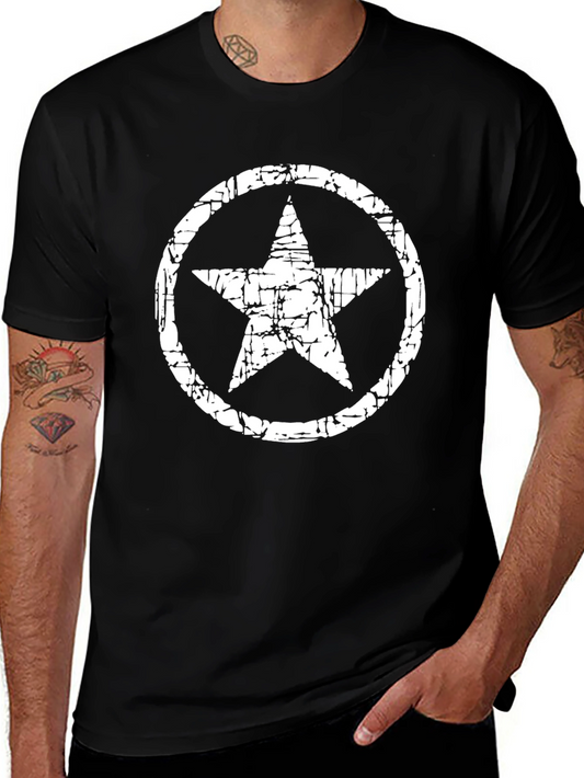 Distressed Star Circle Graphic Black T-Shirt