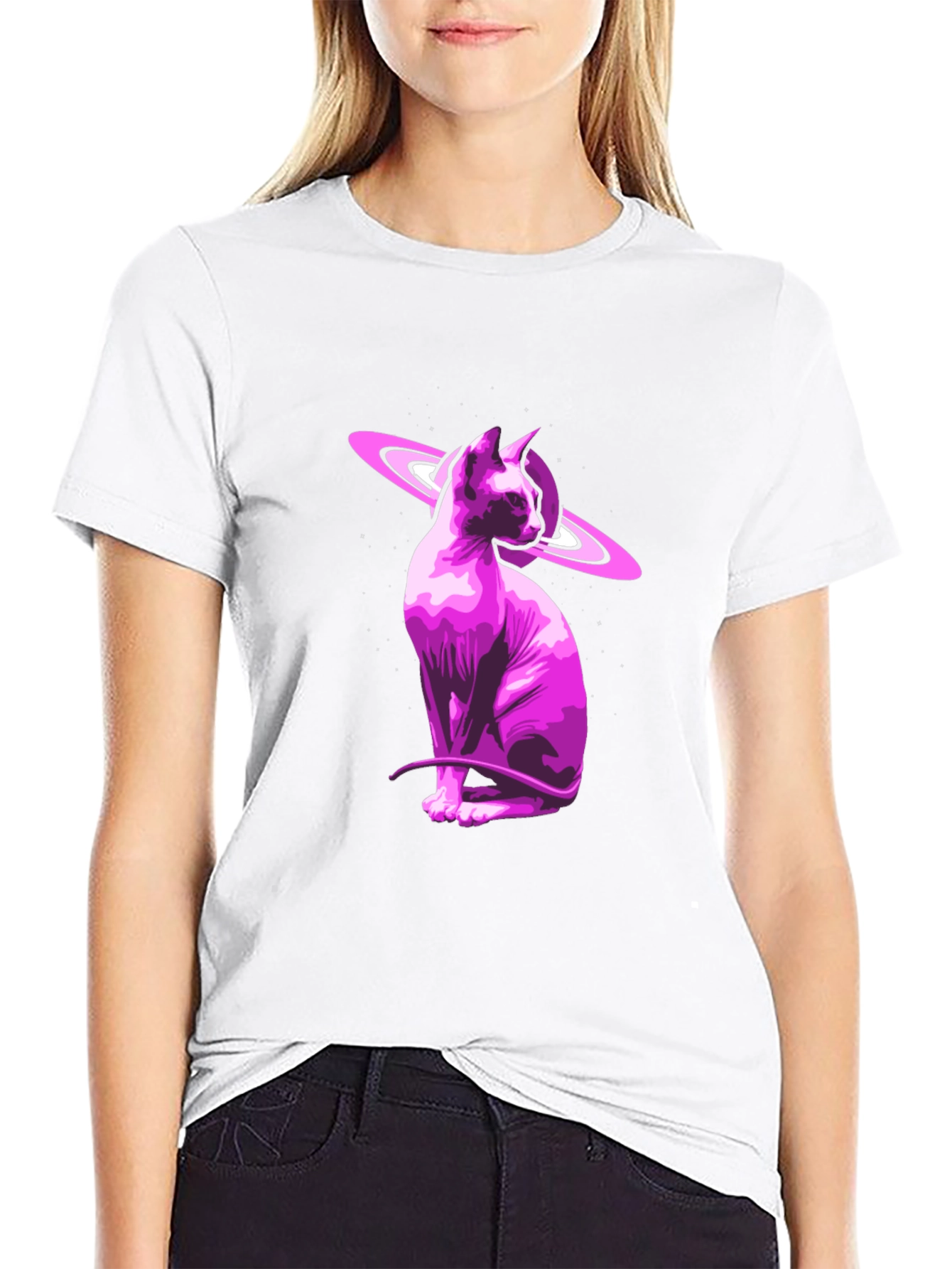Cosmic Sphynx Cat Graphic Tee - Black