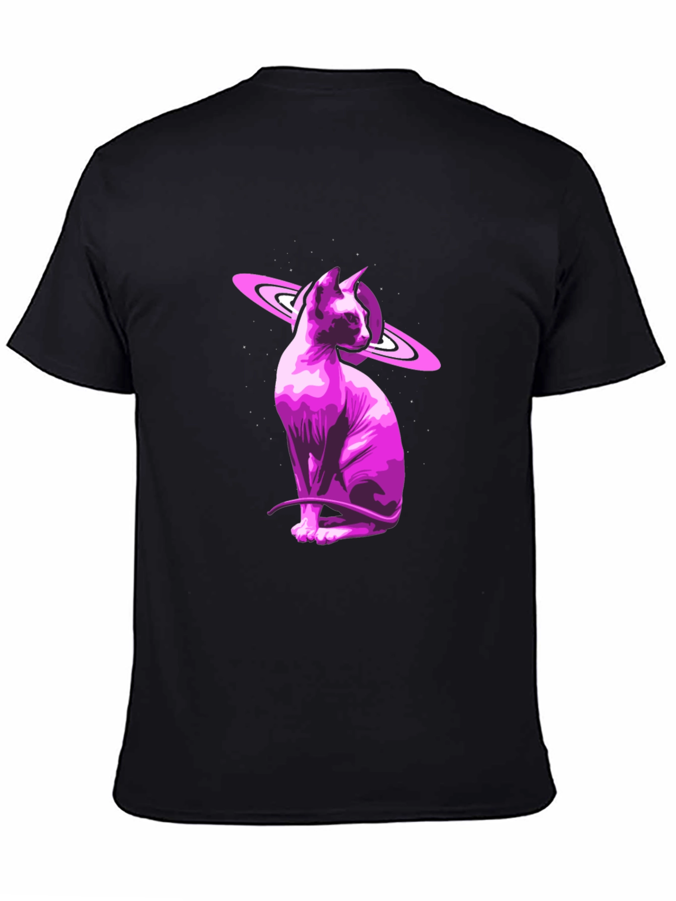 Cosmic Sphynx Cat Graphic Tee - Black