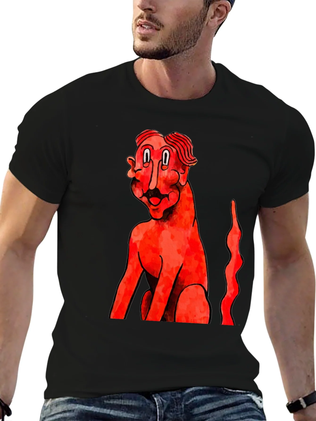 Unique Graphic Tee - Red Figure Art