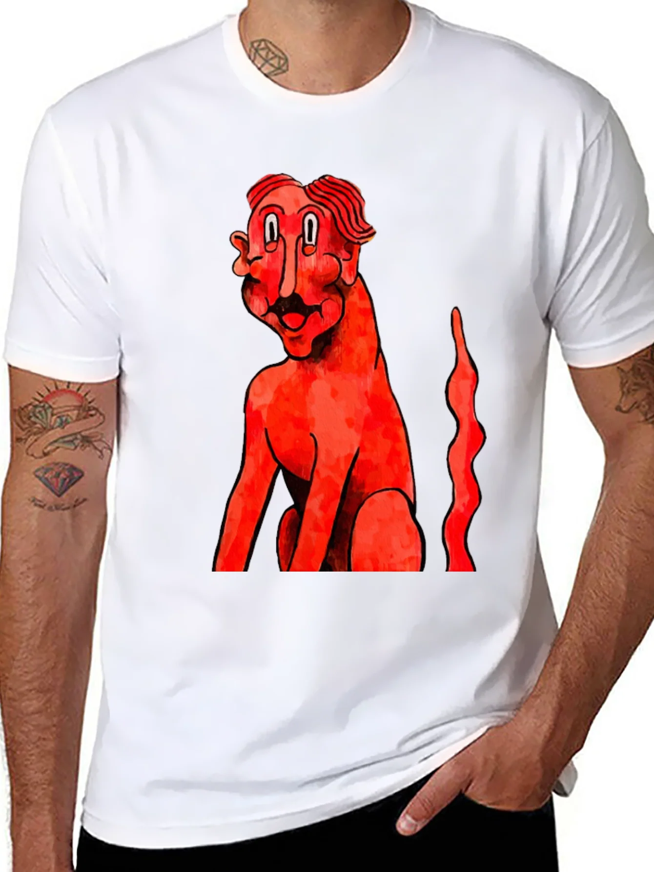 Unique Graphic Tee - Red Figure Art