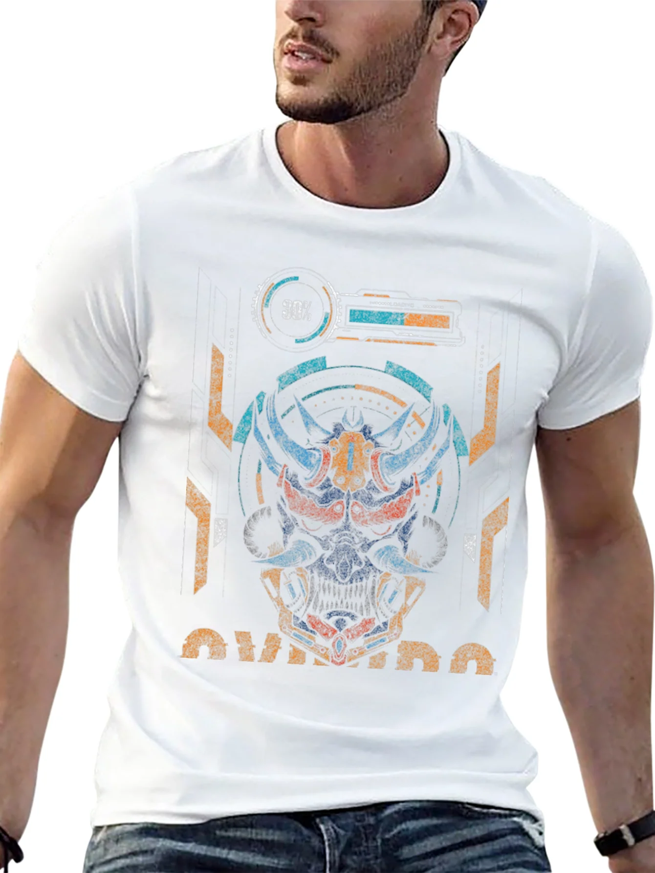 Cyberpunk Oni Mask Graphic Tee - Unique Streetwear Style