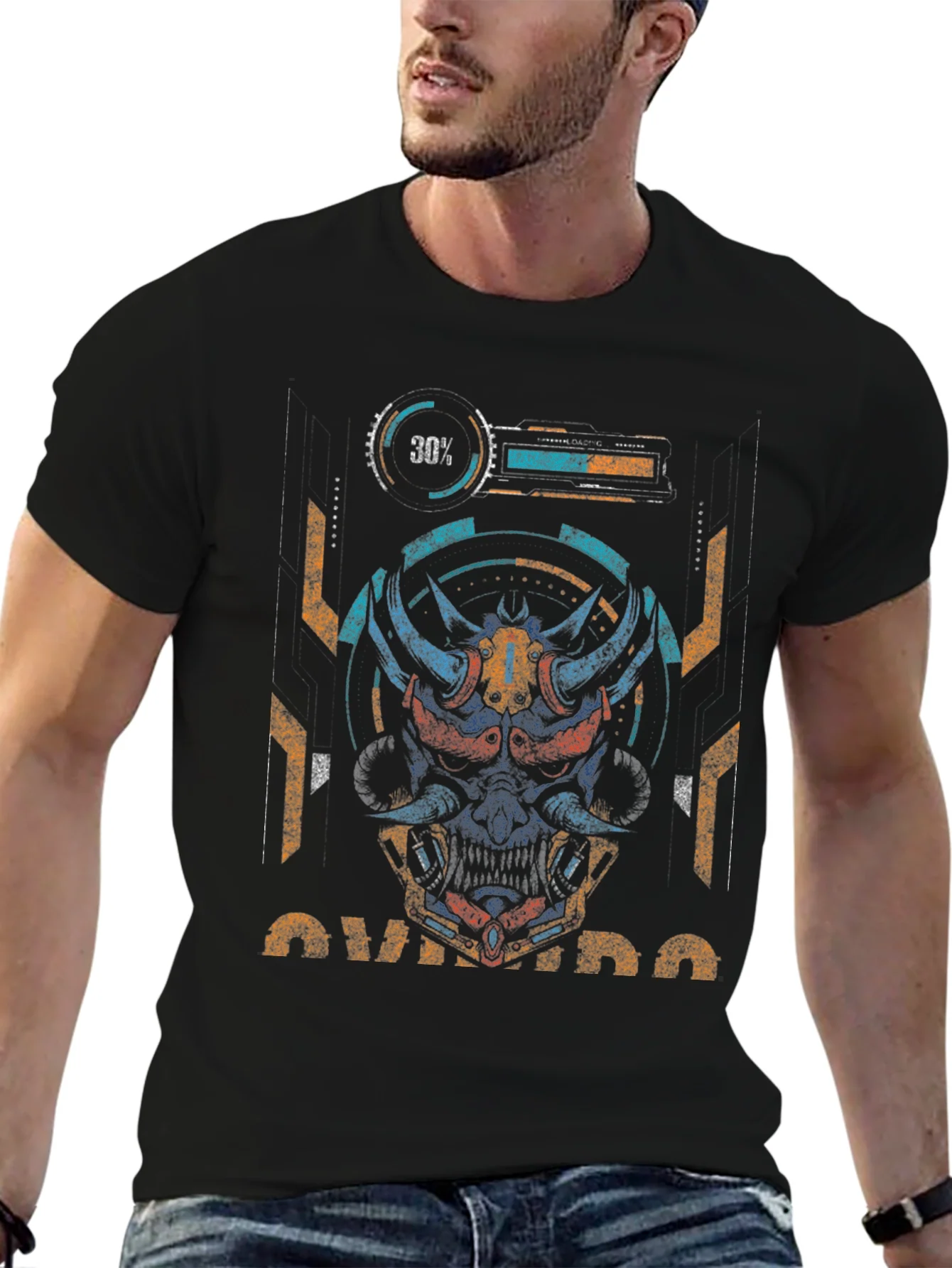 Cyberpunk Oni Mask Graphic Tee - Unique Streetwear Style