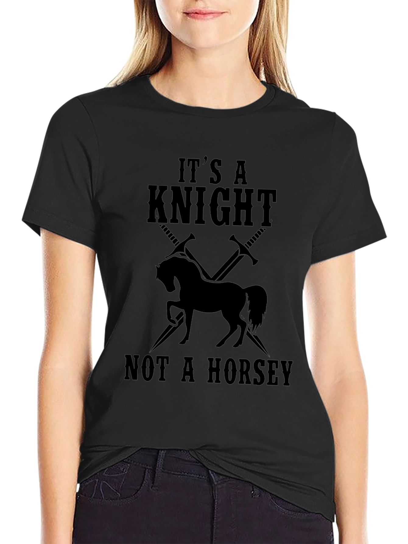 Its a Knight Not a Horsey Black T-Shirt