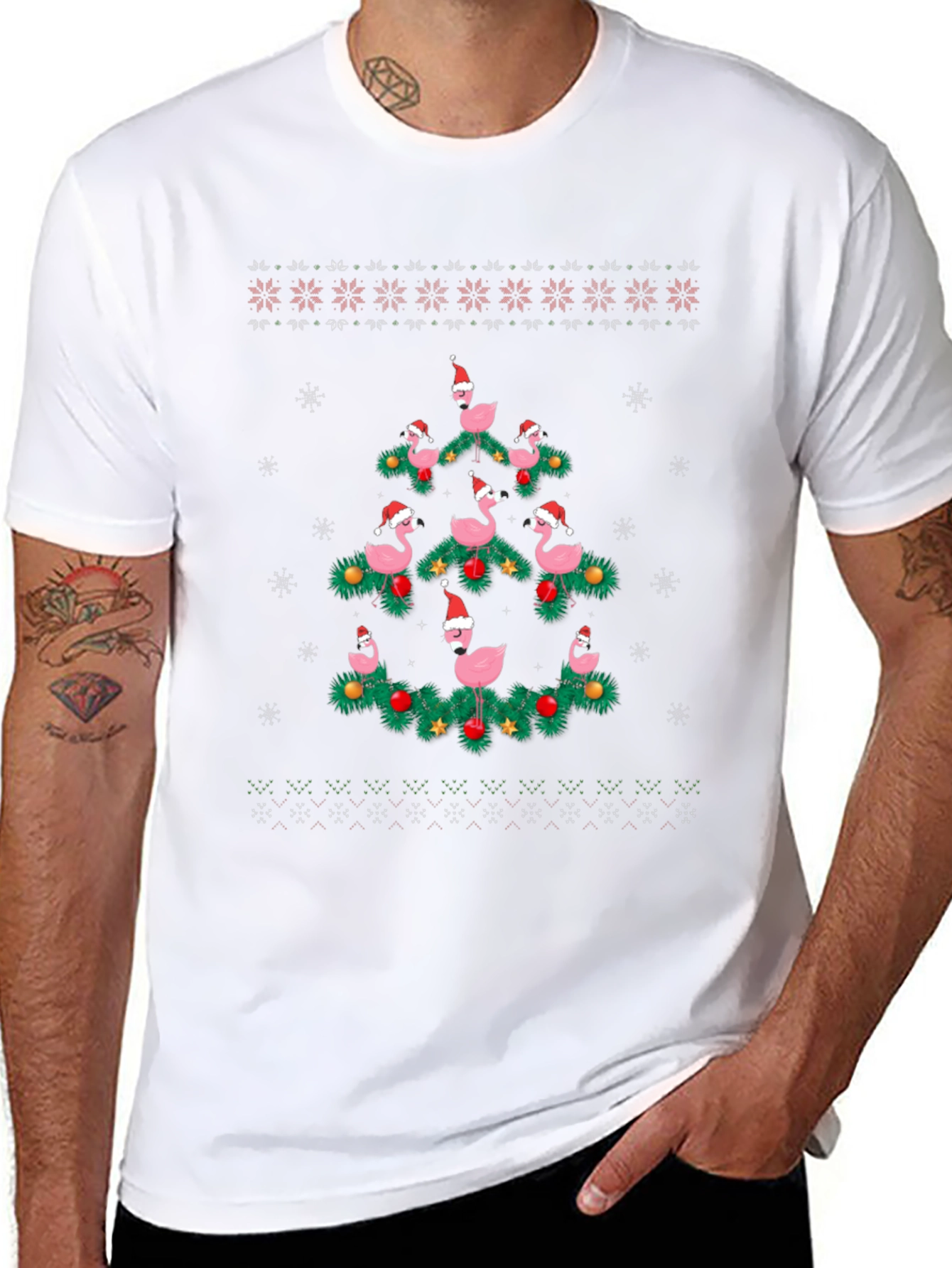 Festive Flamingo Christmas Tree T-Shirt