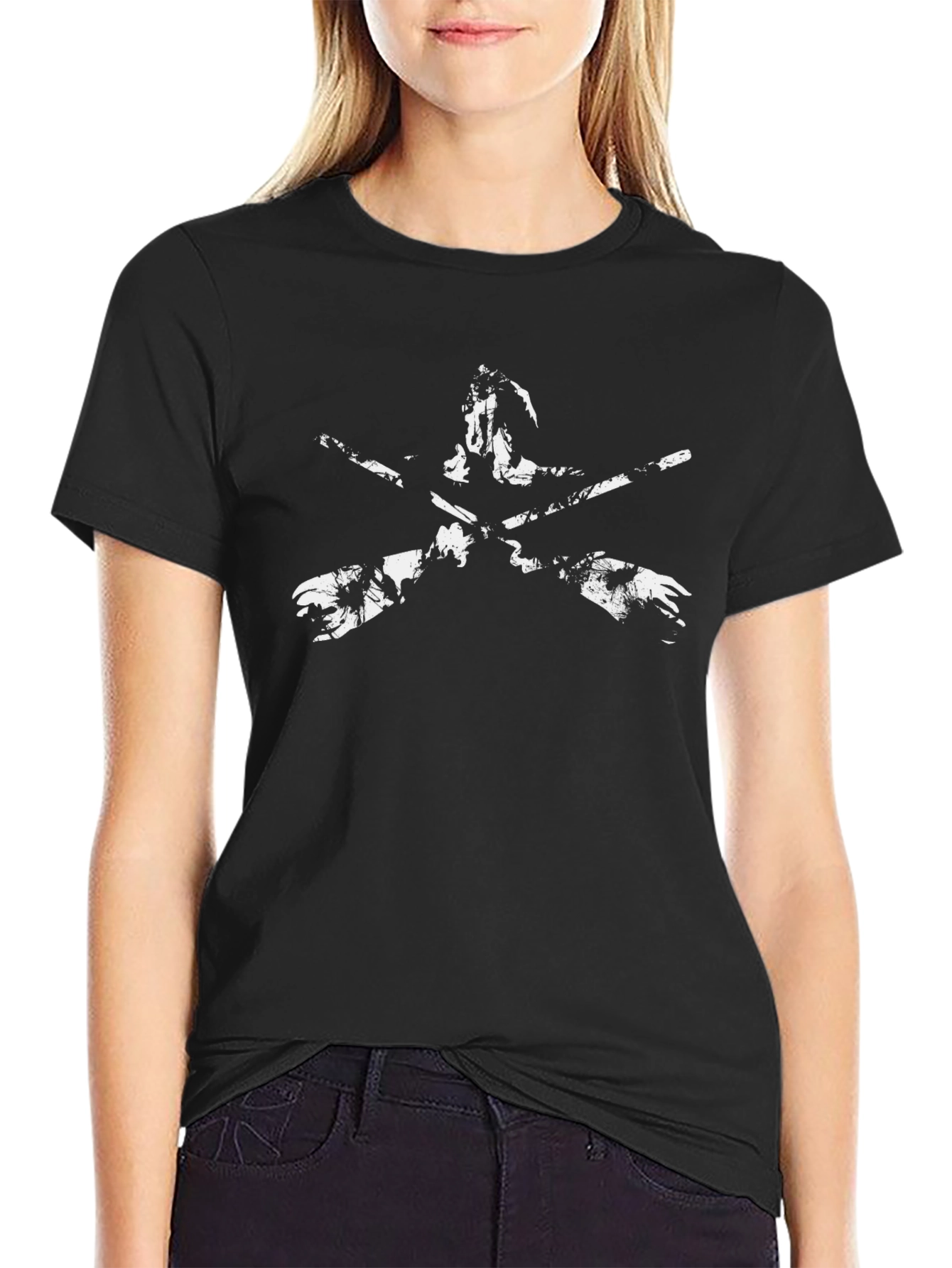 Abstract Silhouette Graphic Tee - Black Cotton Blend