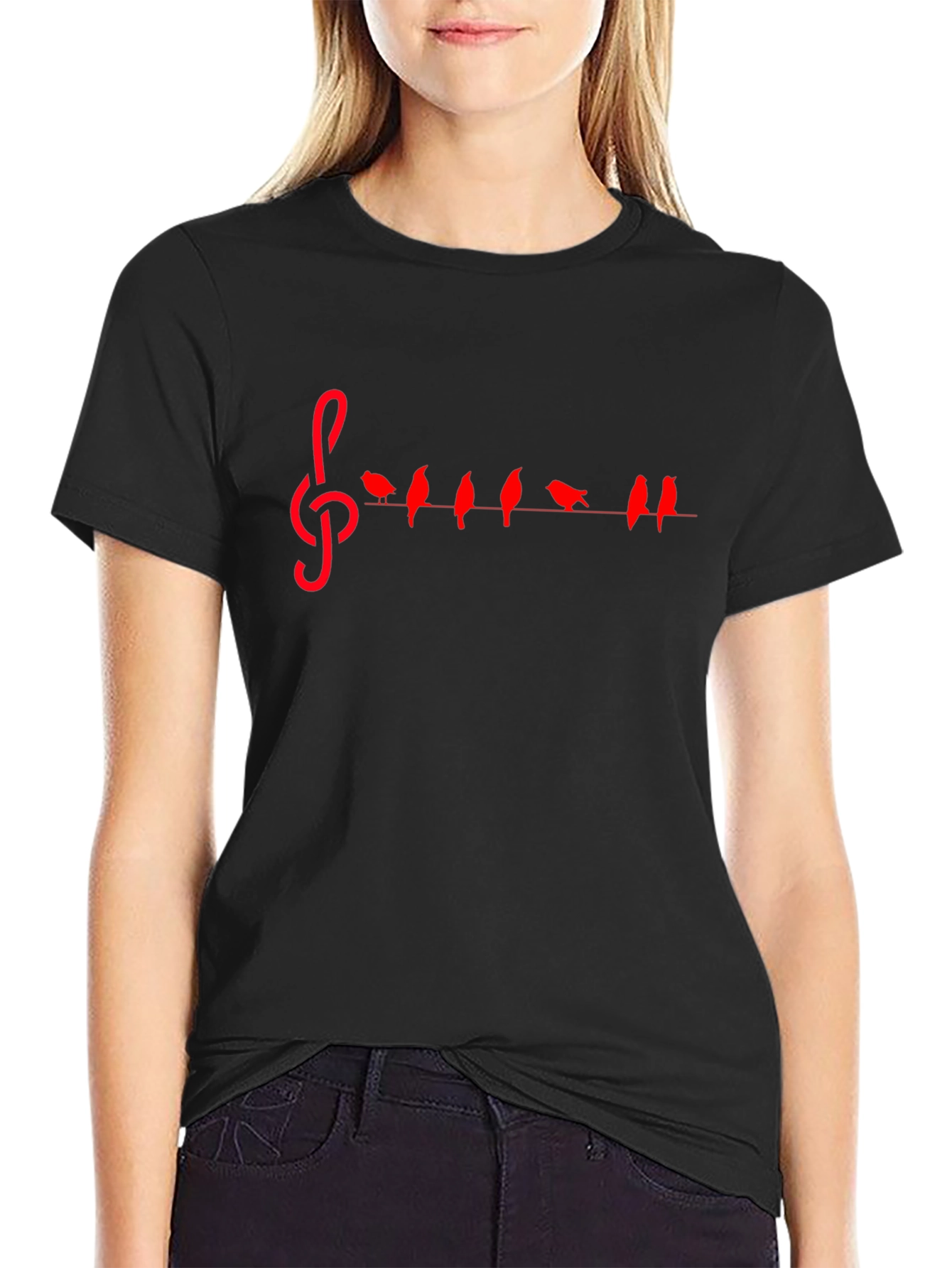 Musical Birds Treble Clef Graphic Tee - Black