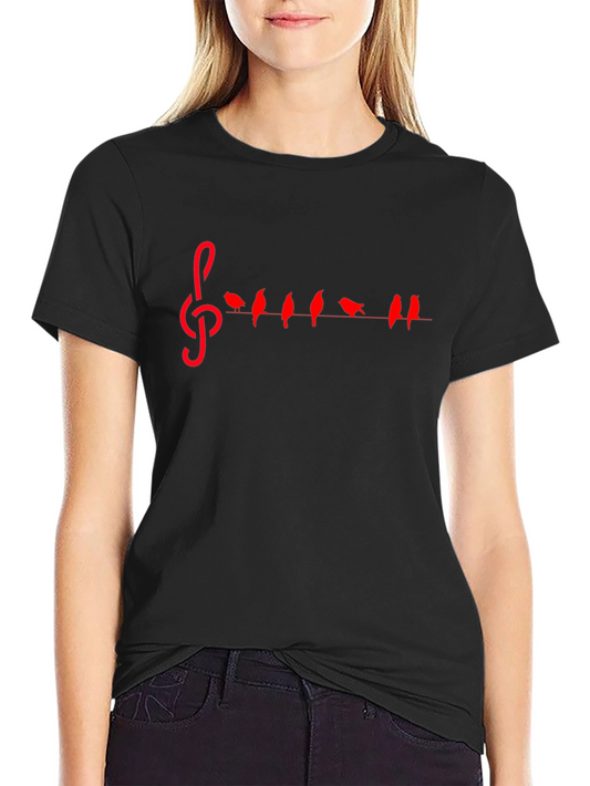Musical Birds Treble Clef Graphic Tee - Black