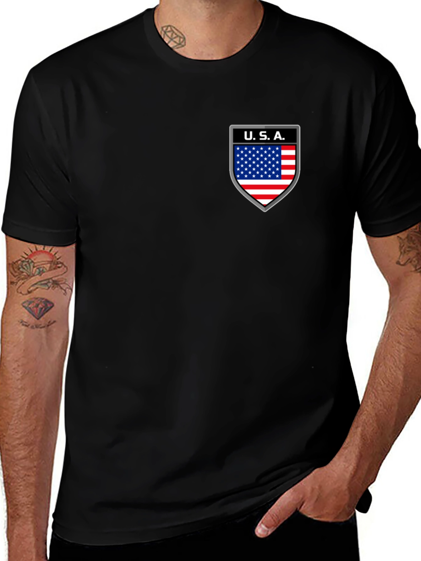 Mens Black USA Shield Graphic T-Shirt