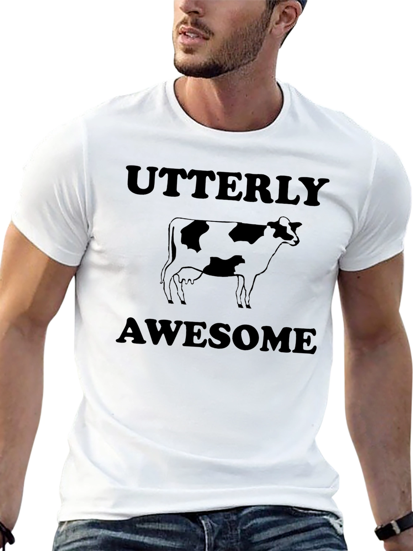 Utterly Awesome Cow Graphic Black T-Shirt
