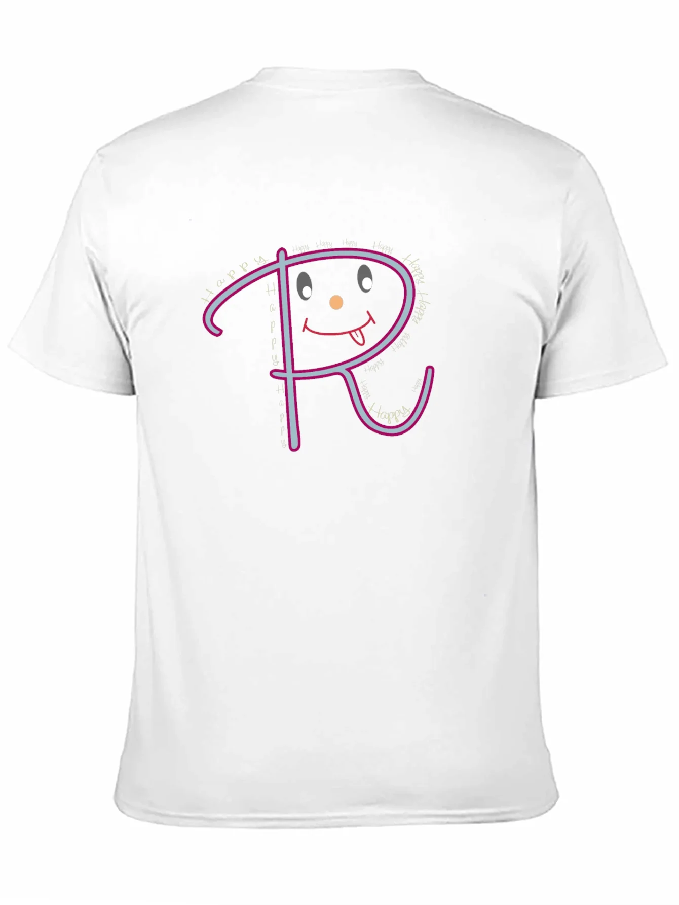 Happy Face Initial R Graphic Black T-Shirt