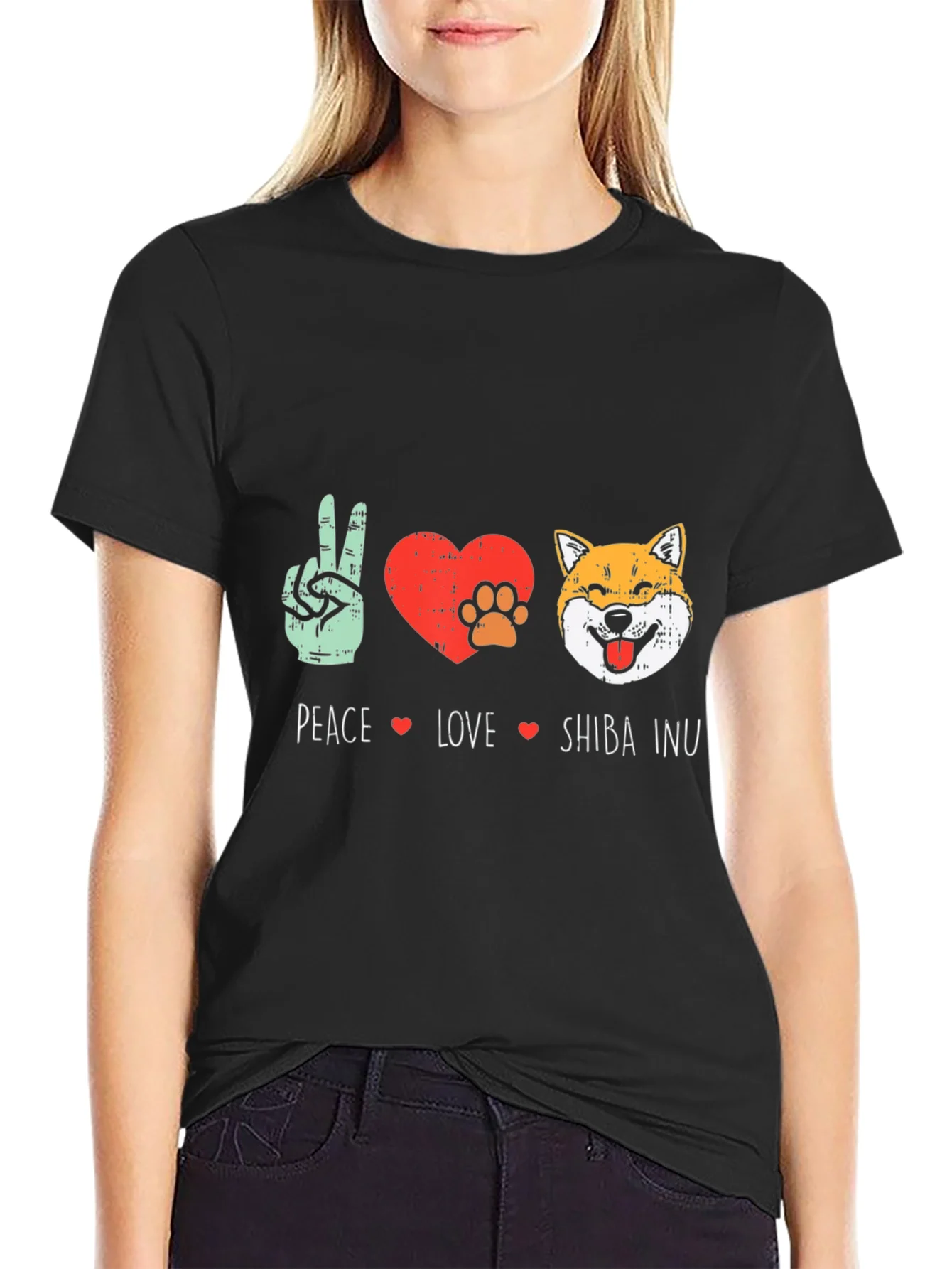 Peace Love Shiba Inu T-Shirt - Black