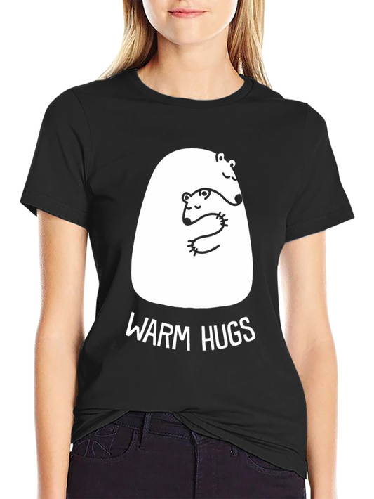 Warm Hugs Bear Graphic Tee - Cute & Cozy Black T-Shirt