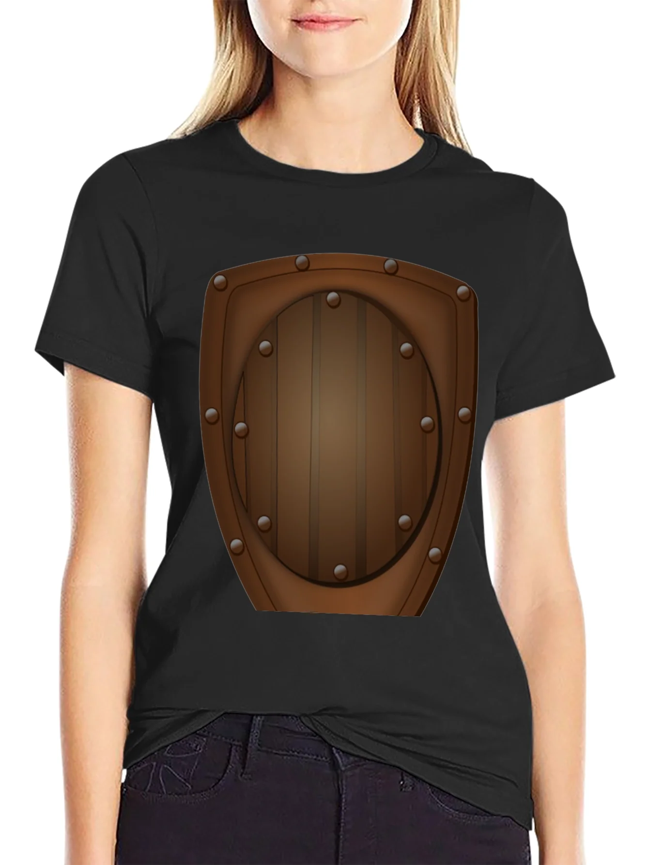 Novelty Wooden Shield Graphic Tee - Black