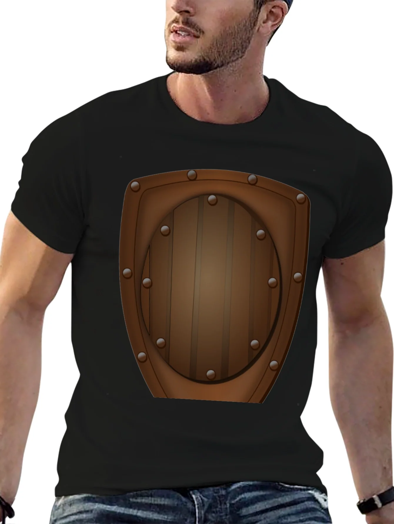 Novelty Wooden Shield Graphic Tee - Black
