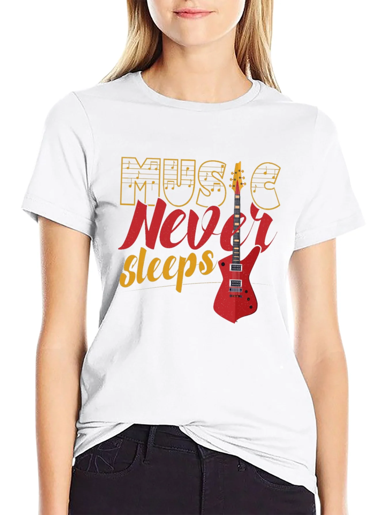 Music Never Sleeps Graphic Tee - Black Cotton T-Shirt
