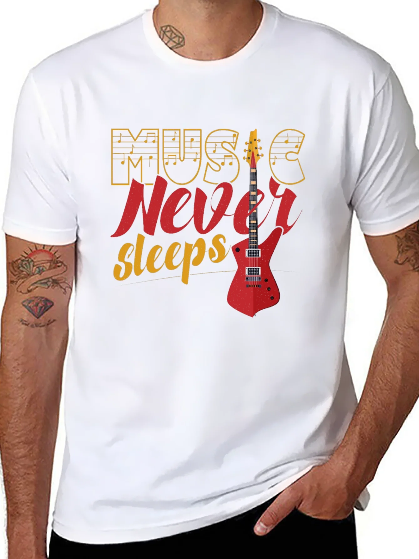 Music Never Sleeps Graphic Tee - Black Cotton T-Shirt