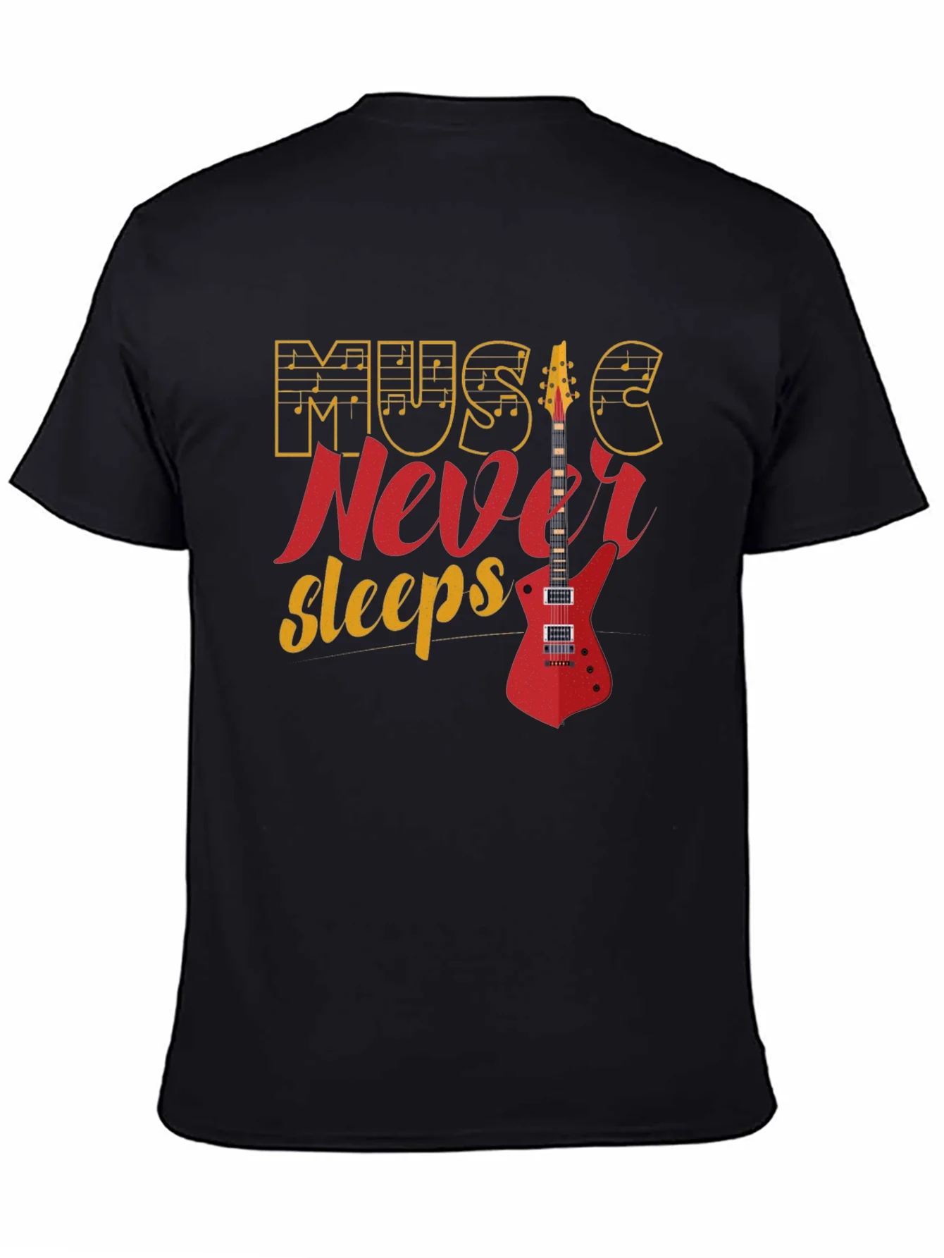 Music Never Sleeps Graphic Tee - Black Cotton T-Shirt
