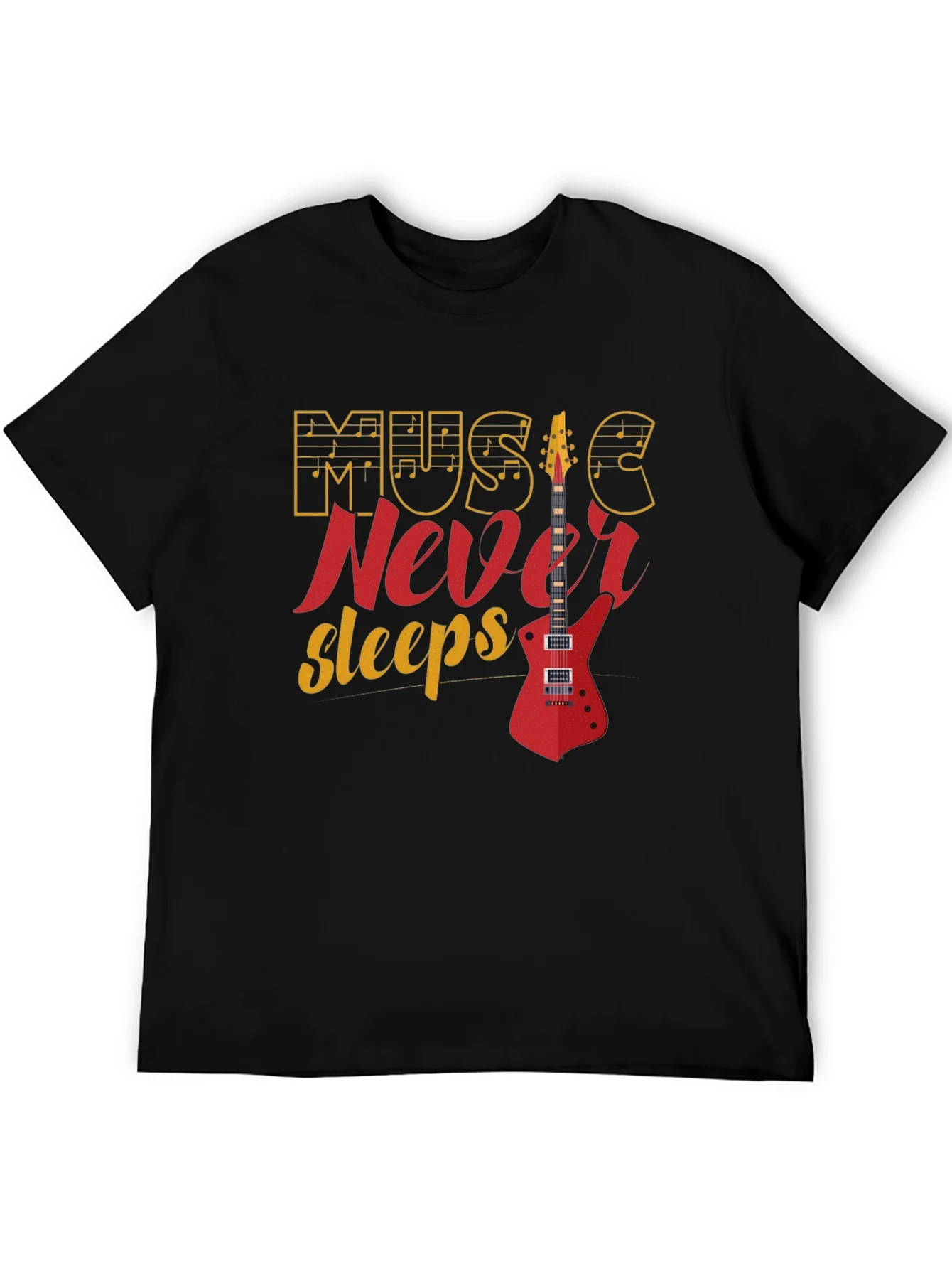 Music Never Sleeps Graphic Tee - Black Cotton T-Shirt