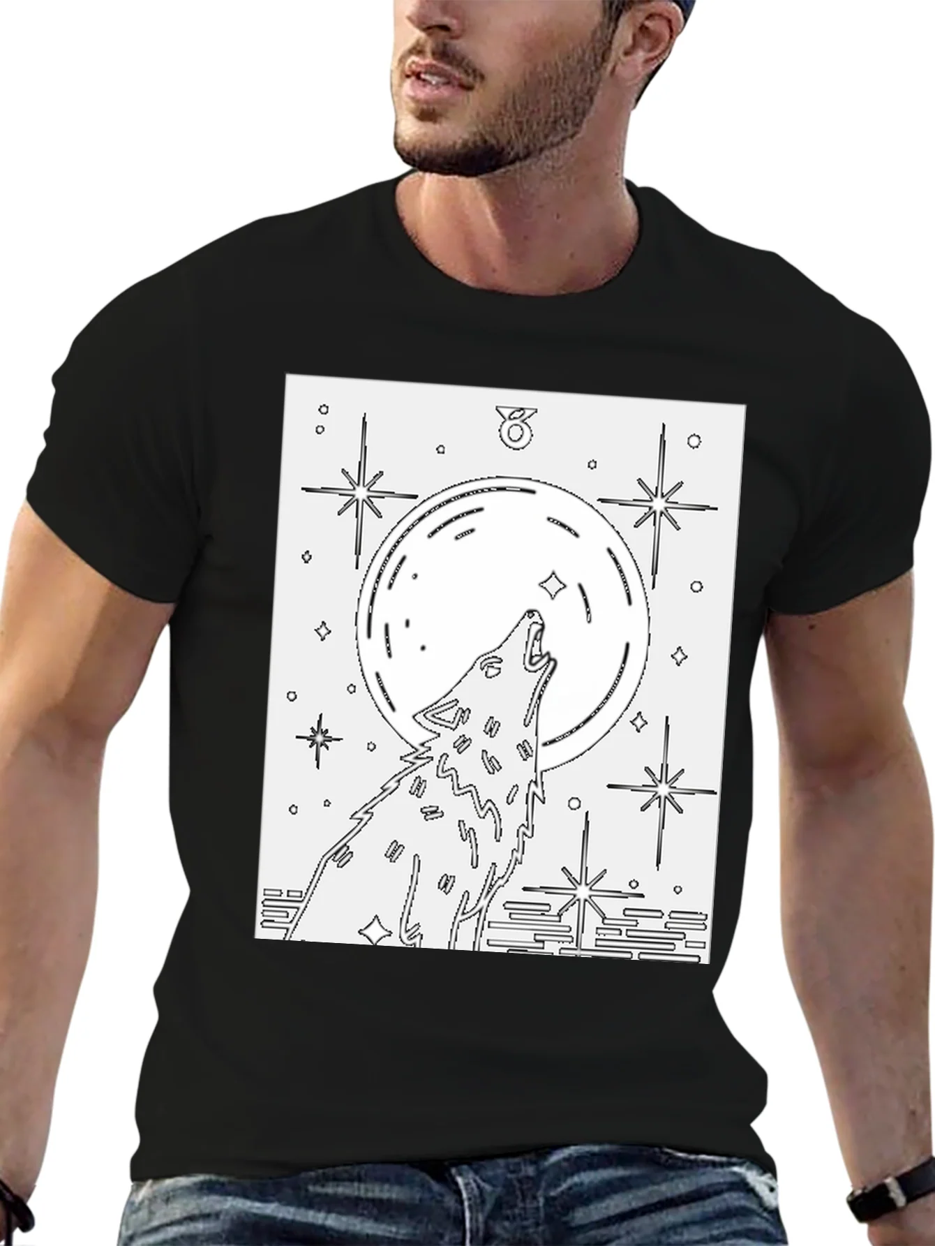 Wolf Moon Graphic Tee - Unisex Black Cotton T-Shirt