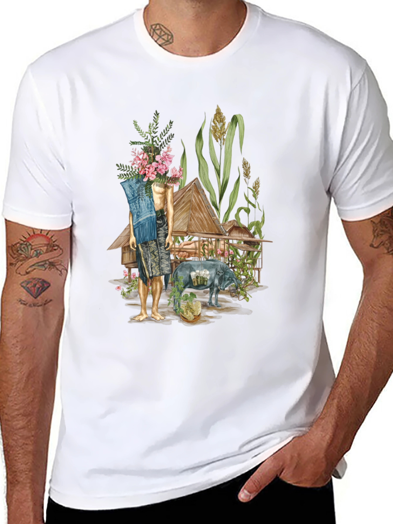 Unique Graphic Tee: Thai Village Design
