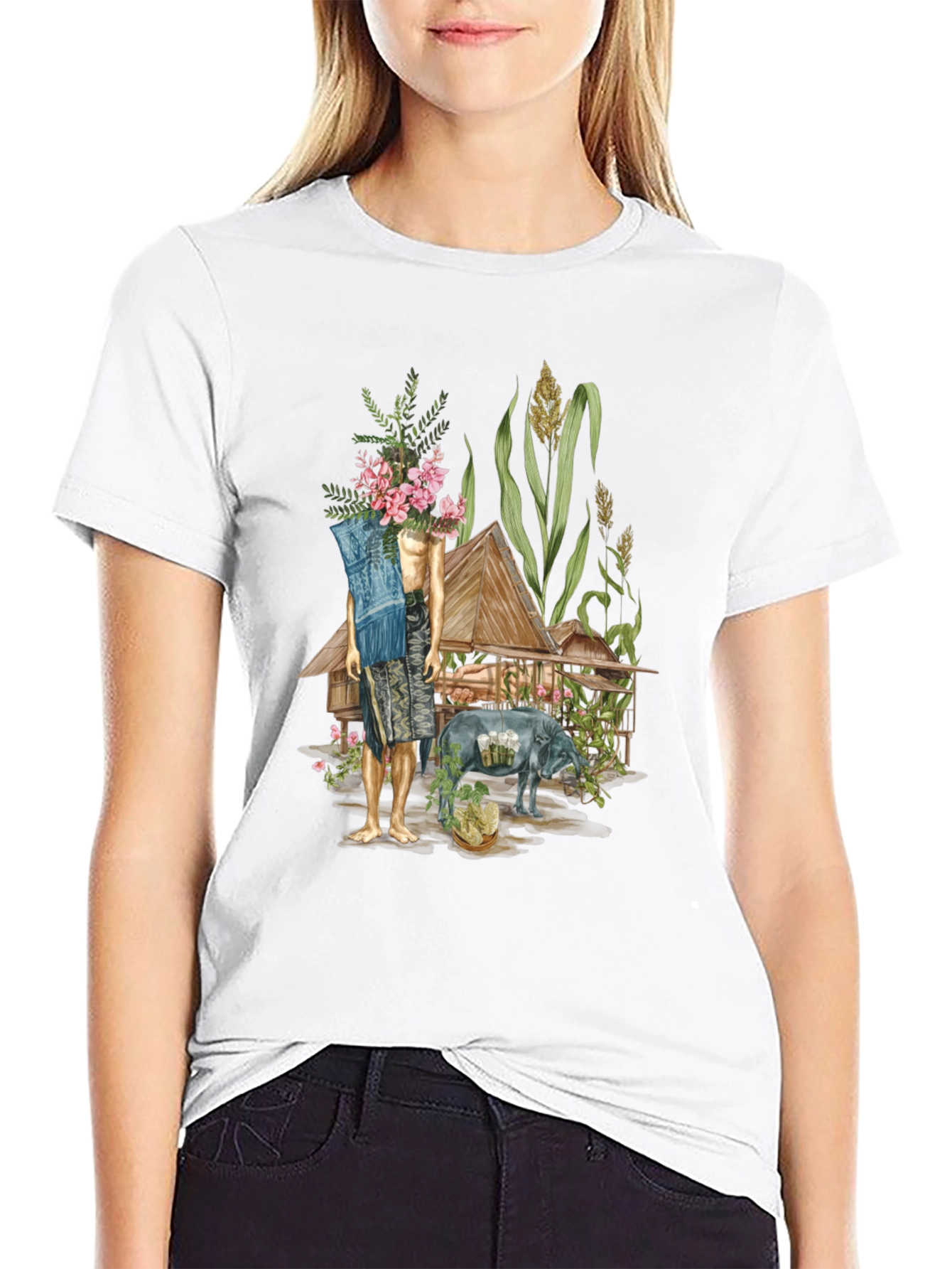 Unique Graphic Tee: Thai Village Design