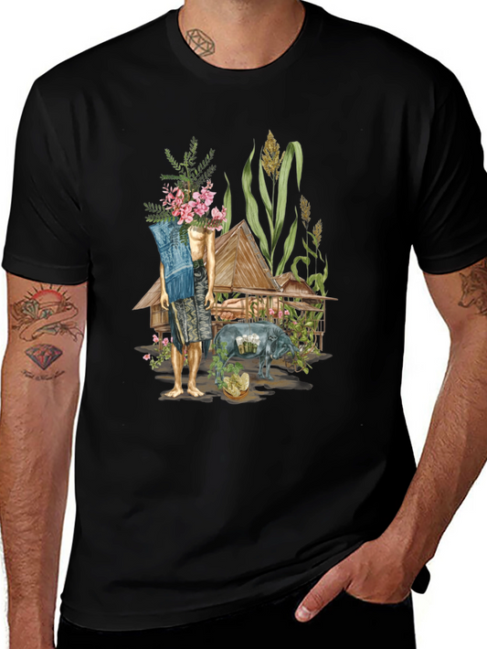 Unique Graphic Tee: Thai Village Design