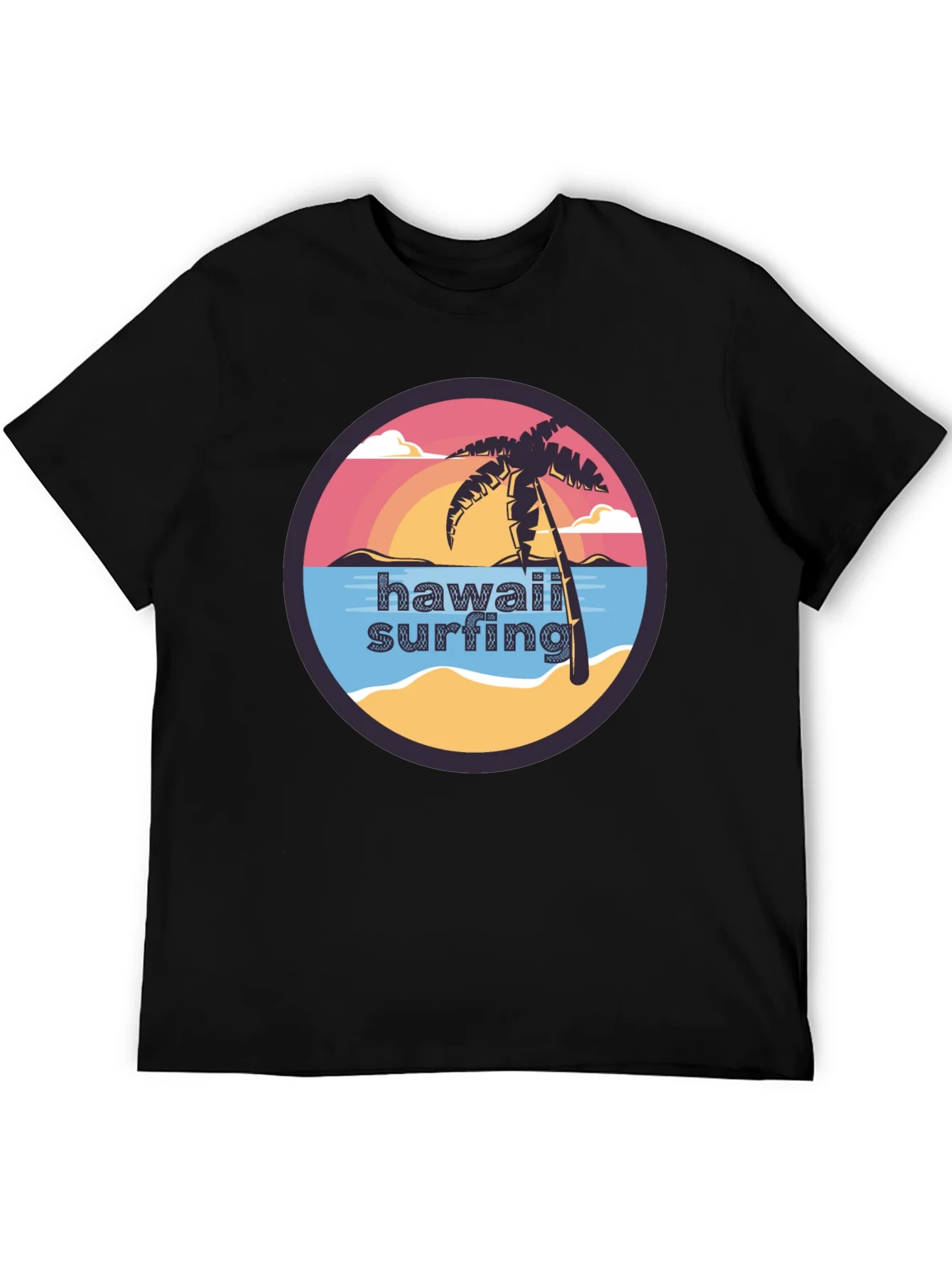 Hawaii Surfing T-Shirt - Tropical Palm Tree Design