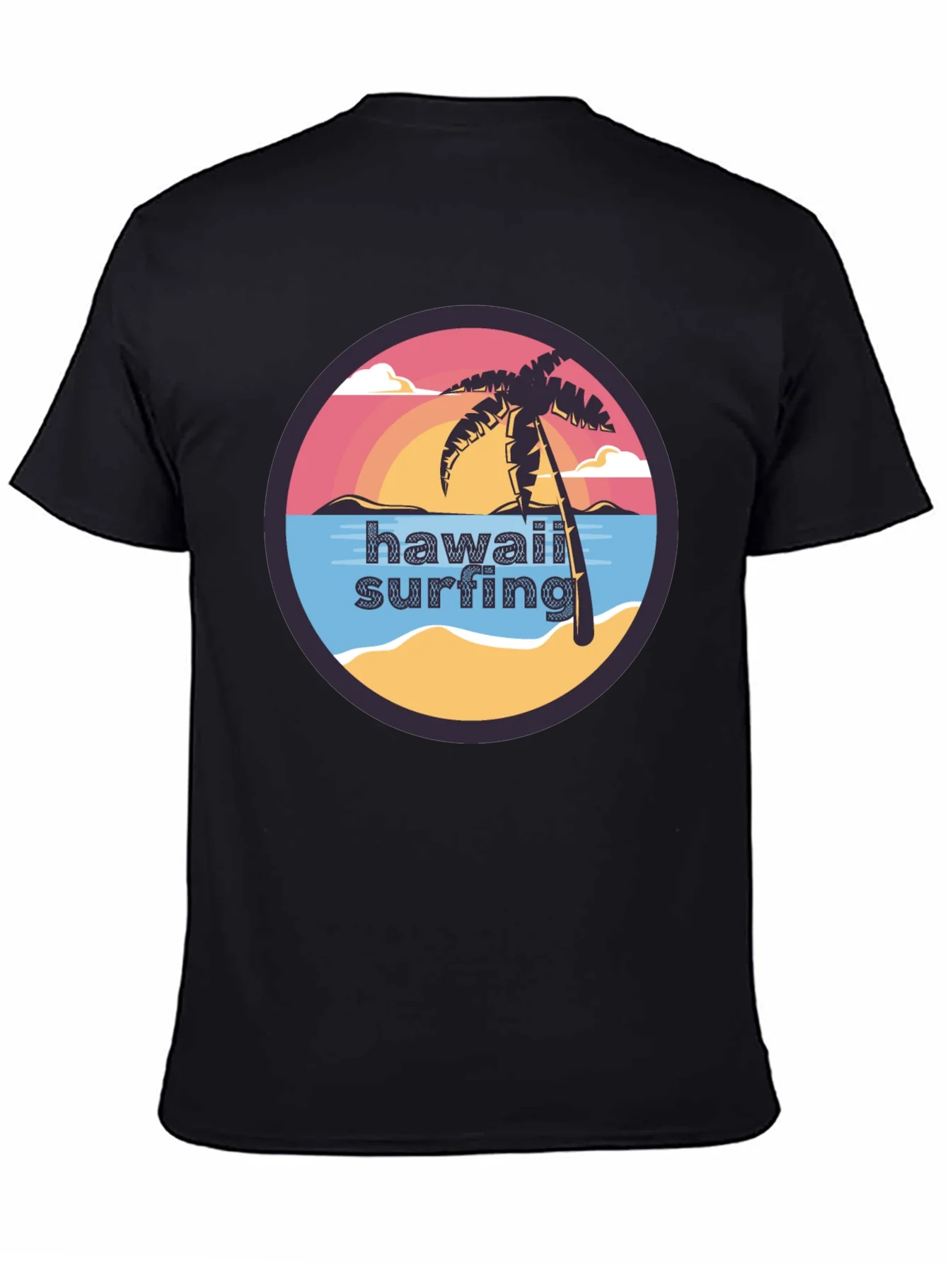 Hawaii Surfing T-Shirt - Tropical Palm Tree Design