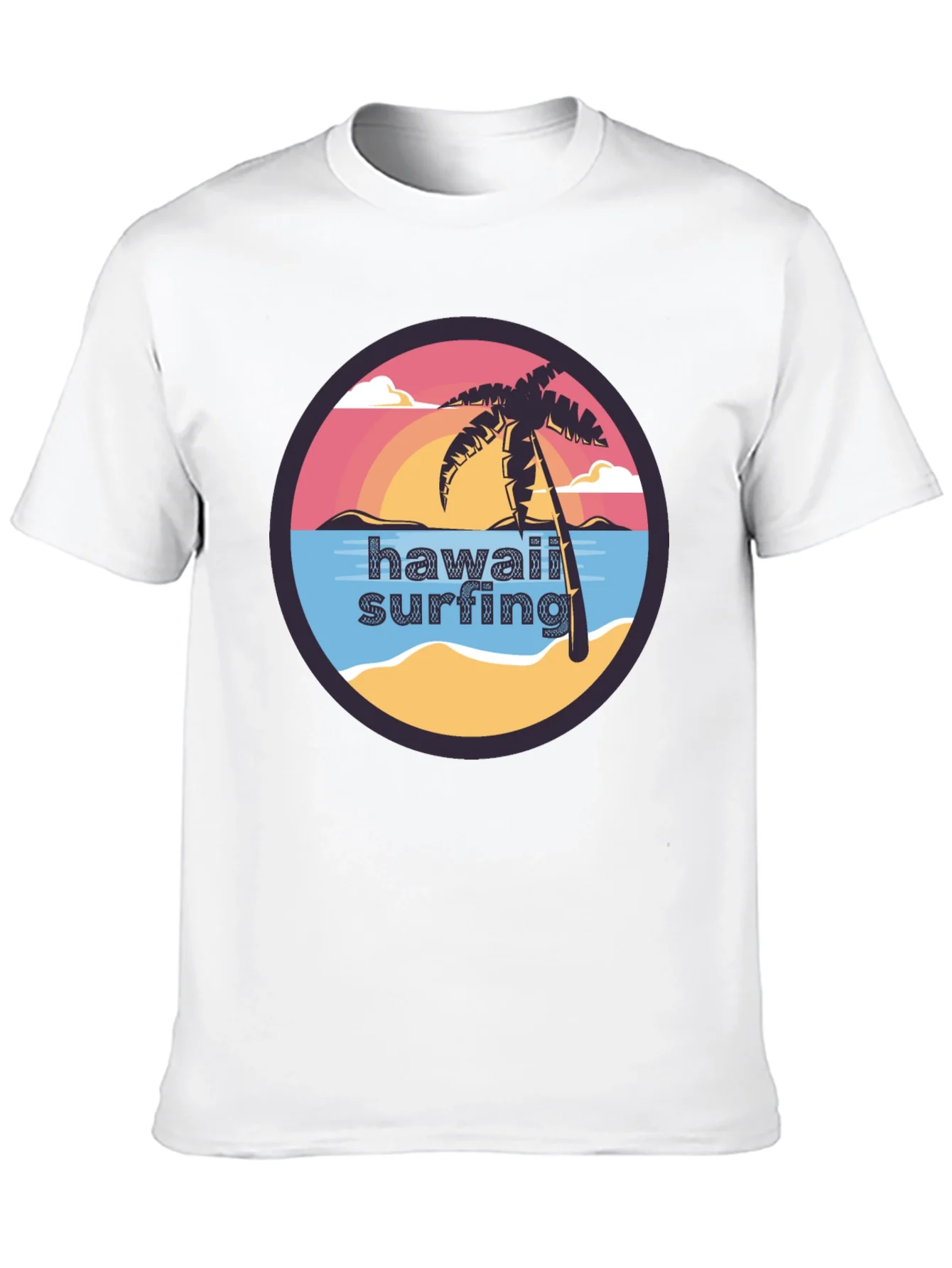 Hawaii Surfing T-Shirt - Tropical Palm Tree Design