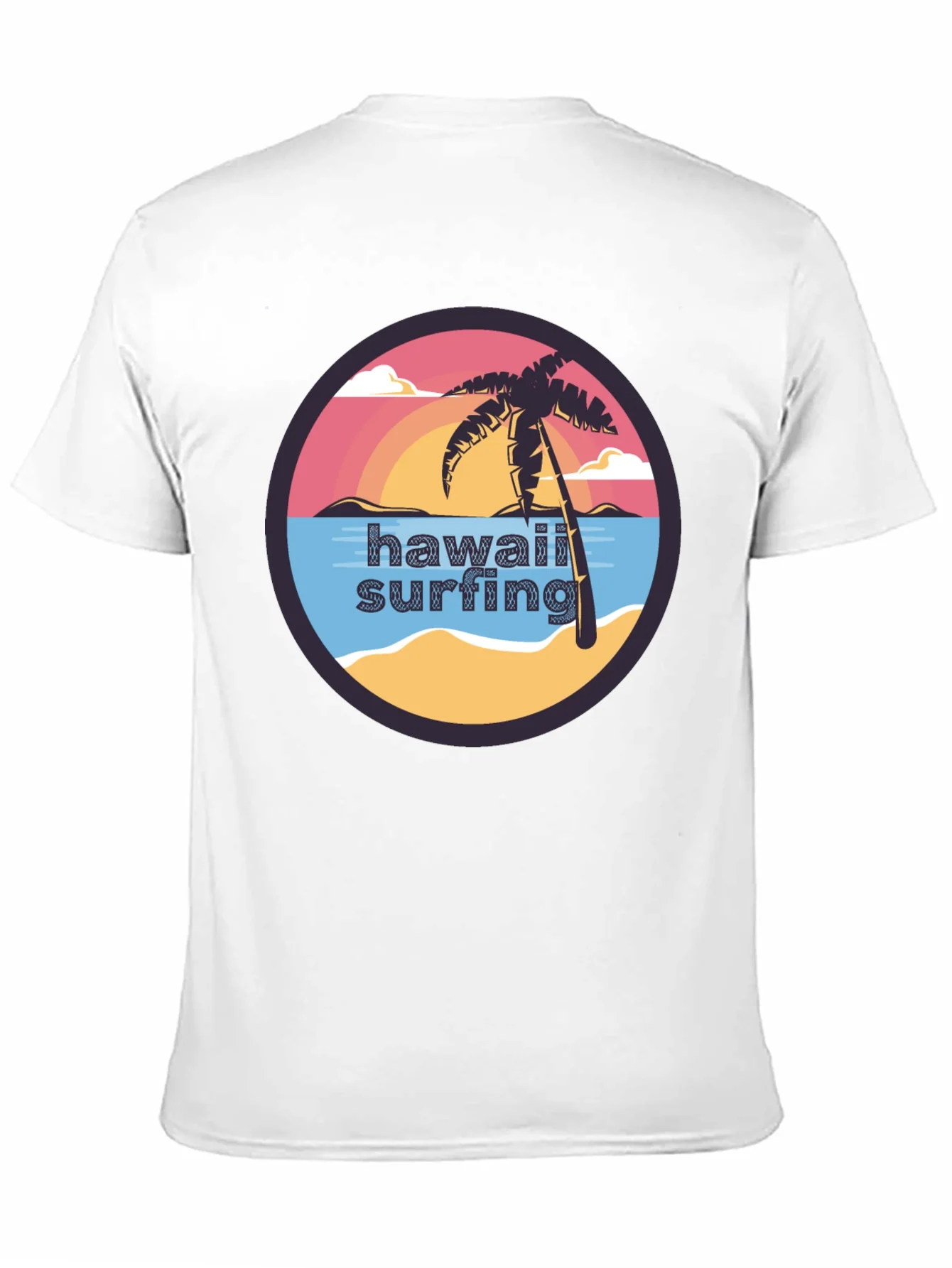 Hawaii Surfing T-Shirt - Tropical Palm Tree Design