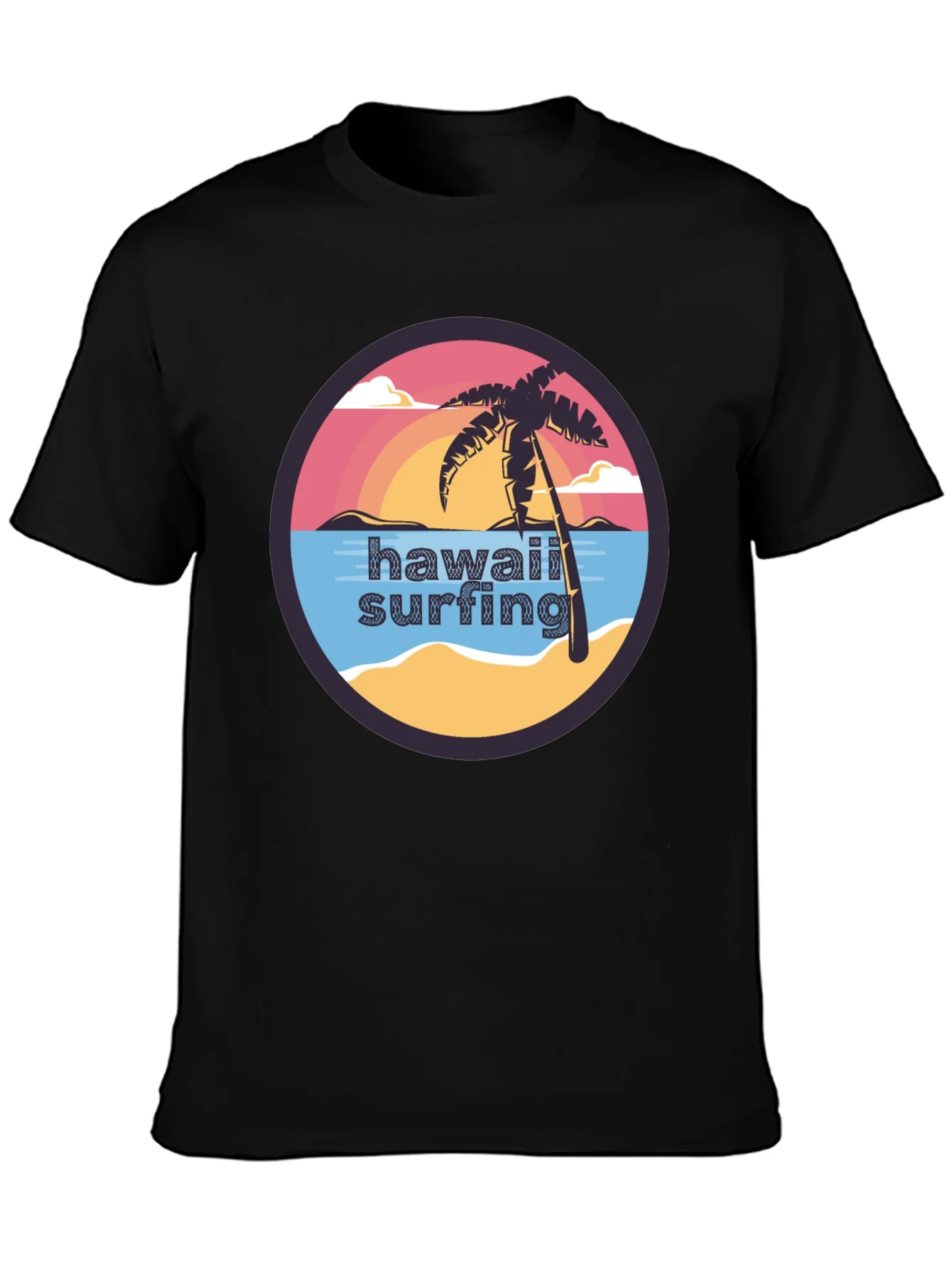 Hawaii Surfing T-Shirt - Tropical Palm Tree Design