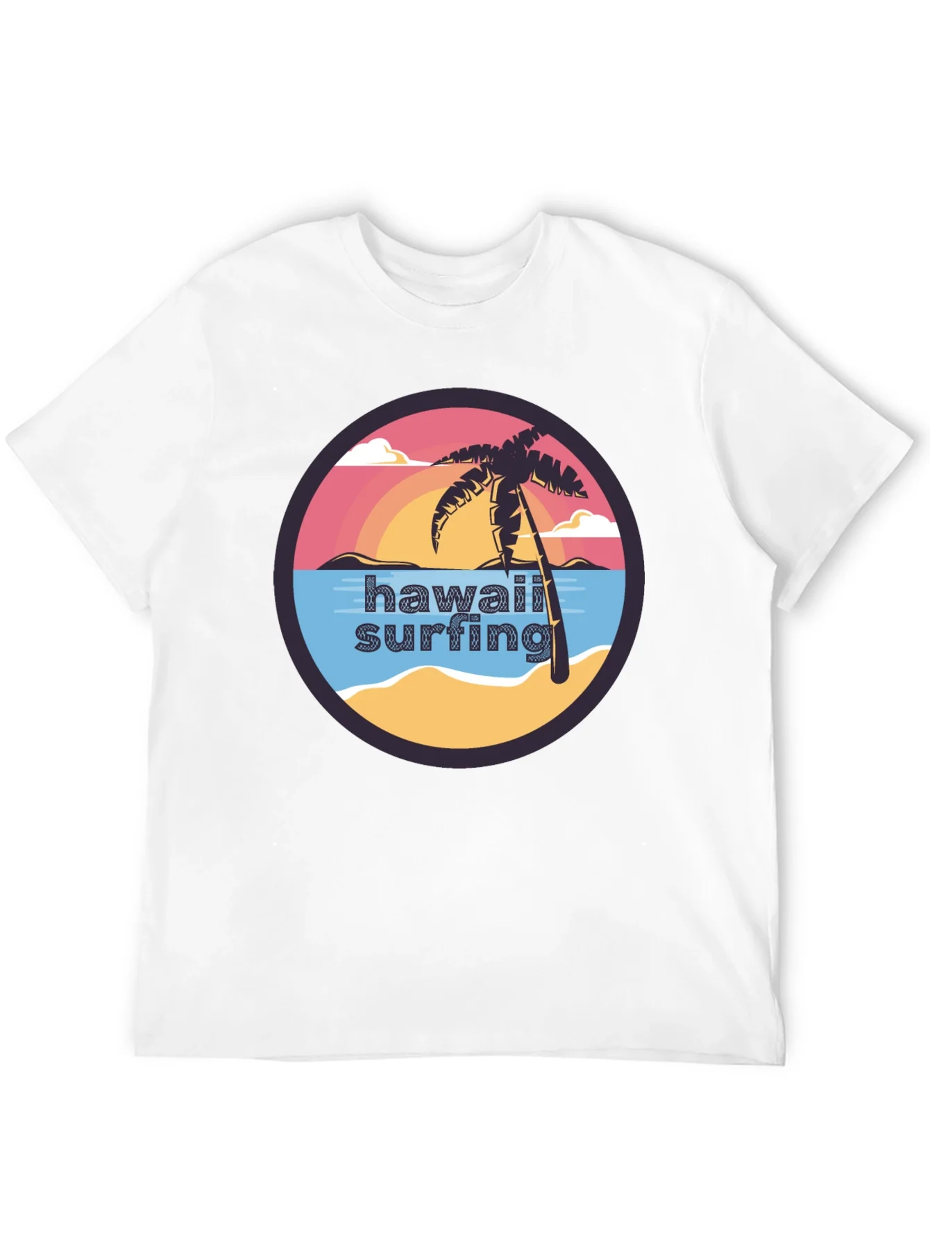 Hawaii Surfing T-Shirt - Tropical Palm Tree Design