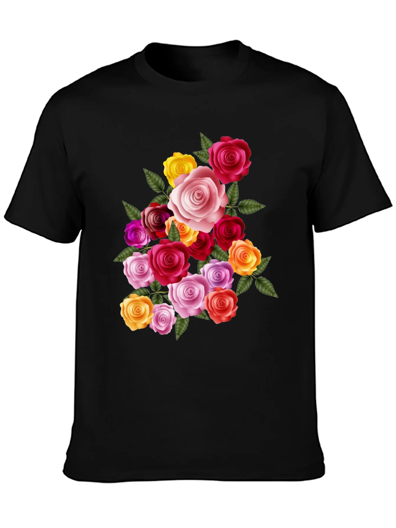 Floral Rose Bouquet Graphic Tee - Black