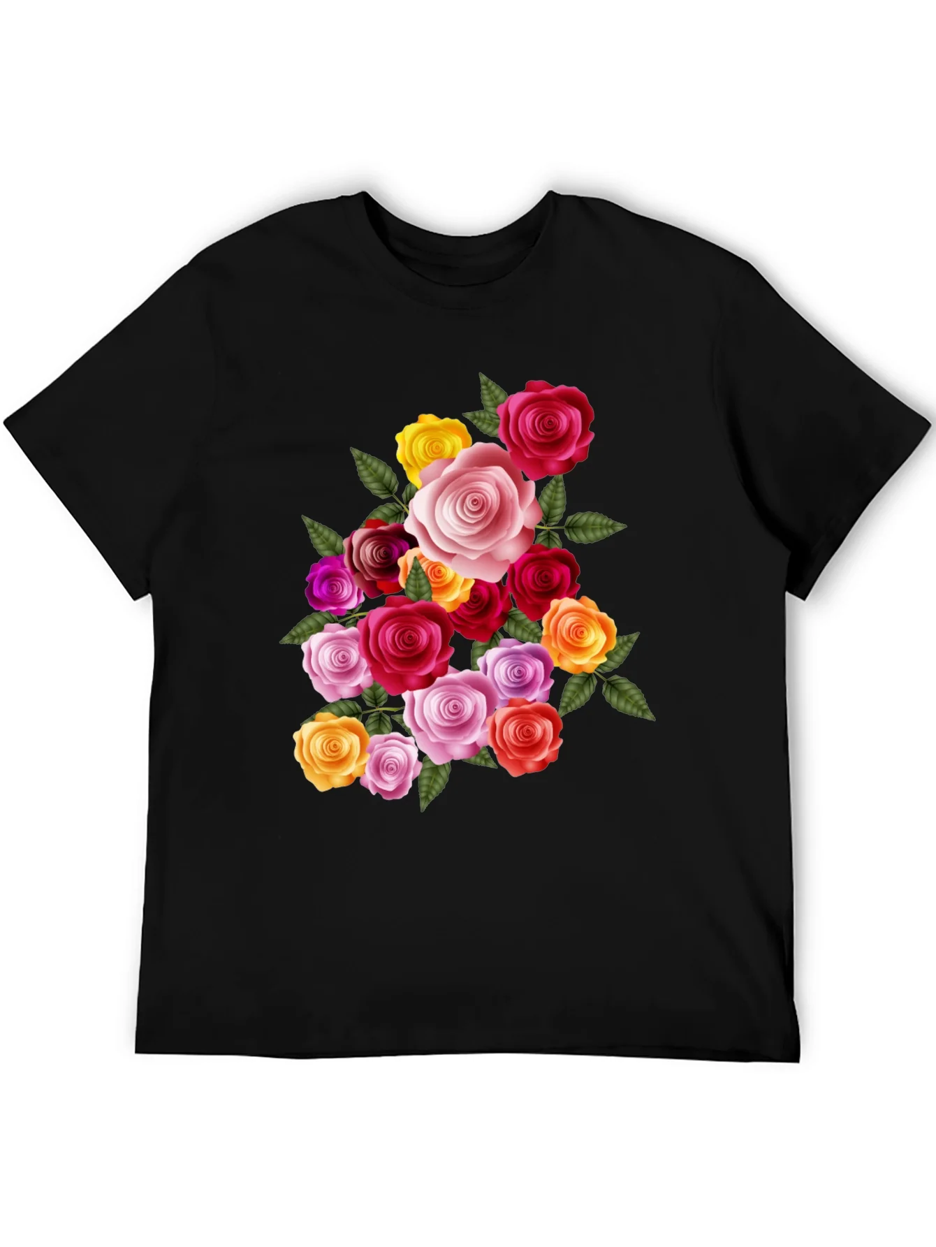 Floral Rose Bouquet Graphic Tee - Black