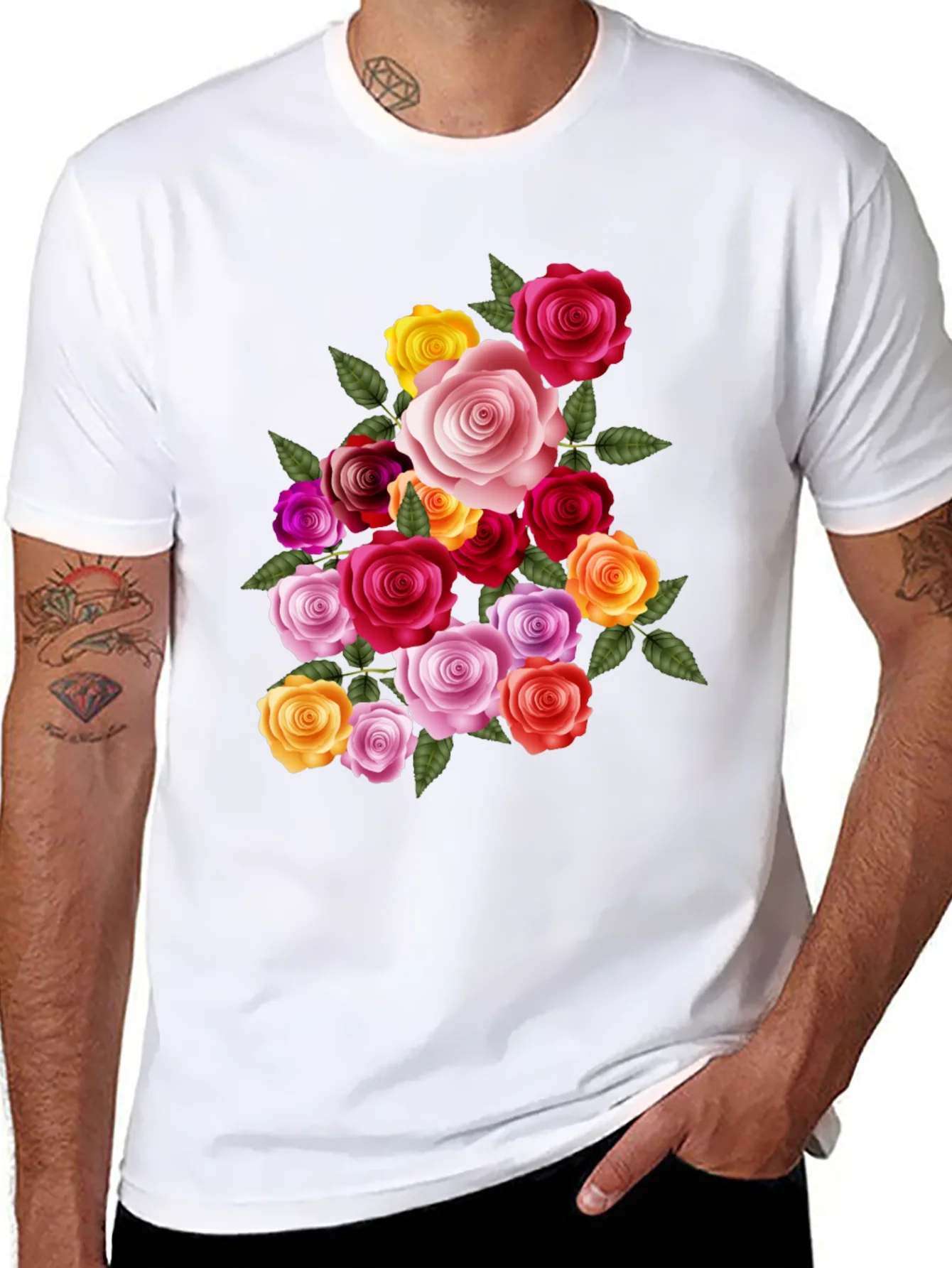 Floral Rose Bouquet Graphic Tee - Black